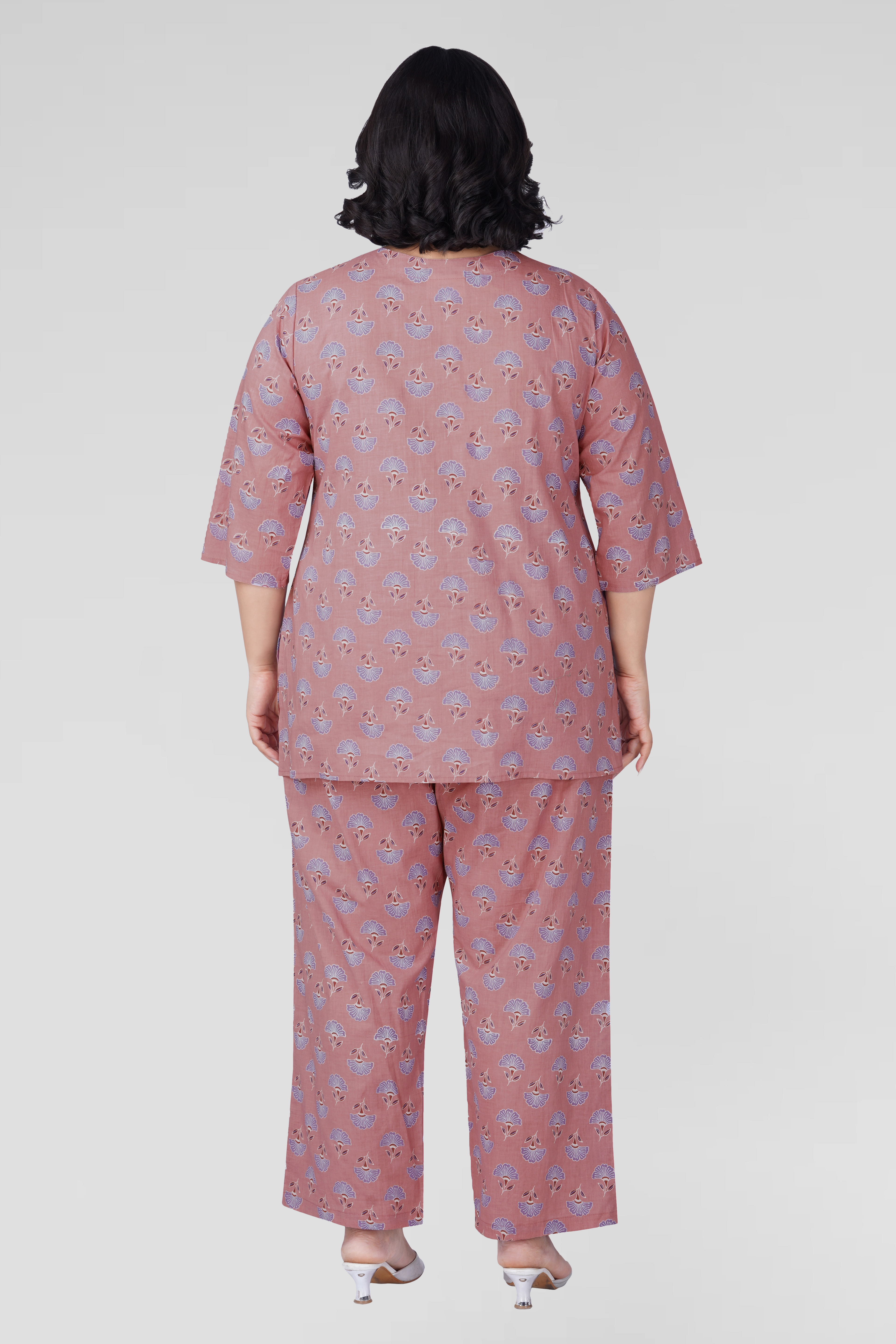Soft Mauve Plus Size Cotton Printed Pyjama Set