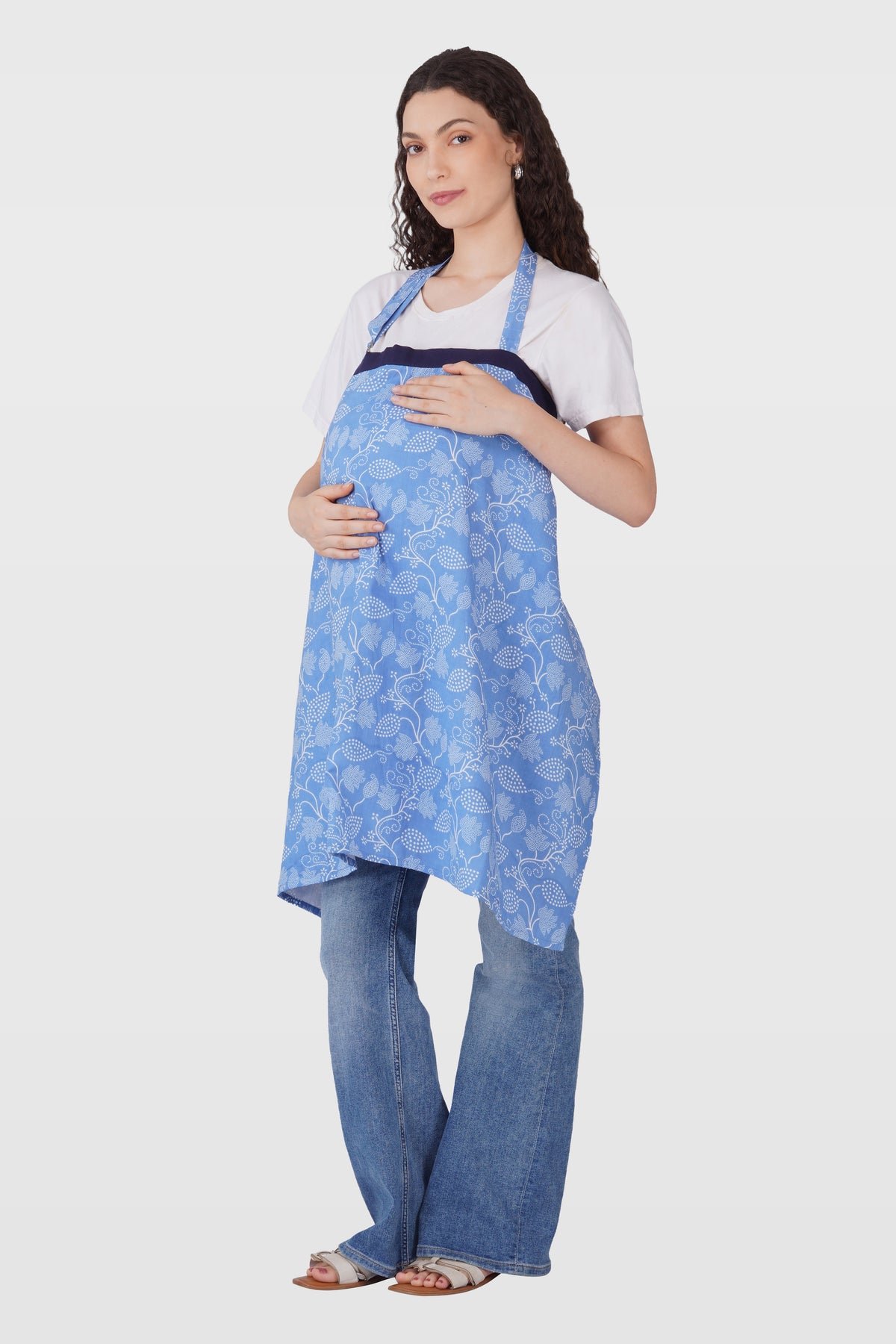 Soft Blue Cotton Printed Feeding Apron