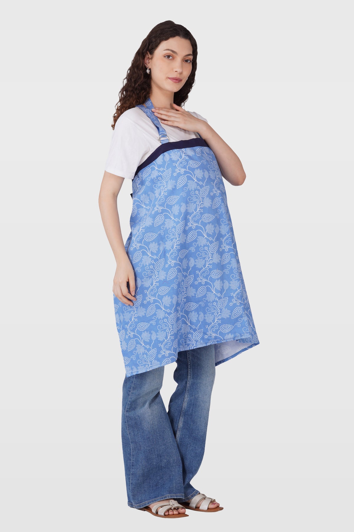 Soft Blue Cotton Printed Feeding Apron