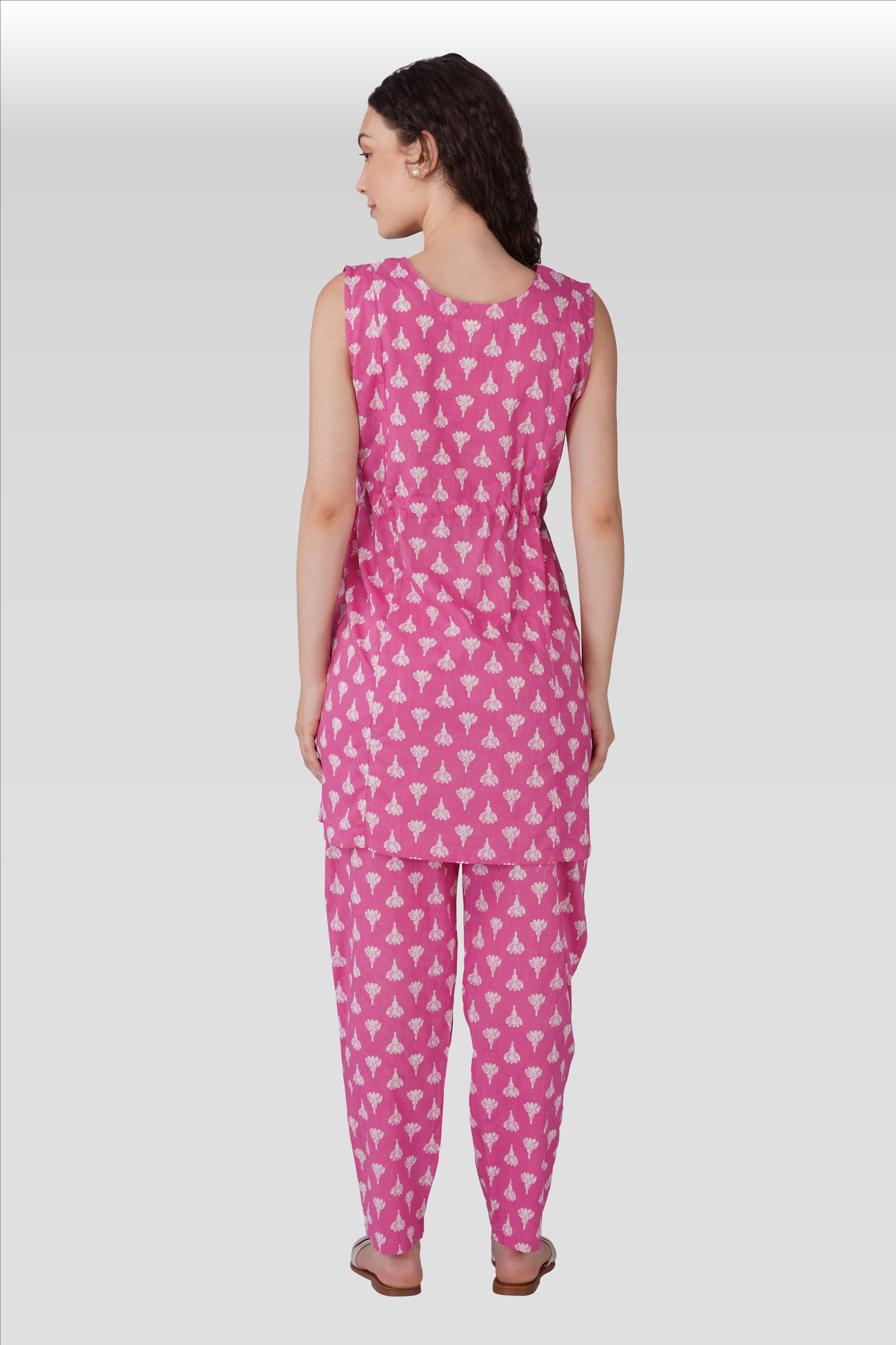 Soft Magenta Cotton Printed Maternity and Feeding Kurta Set