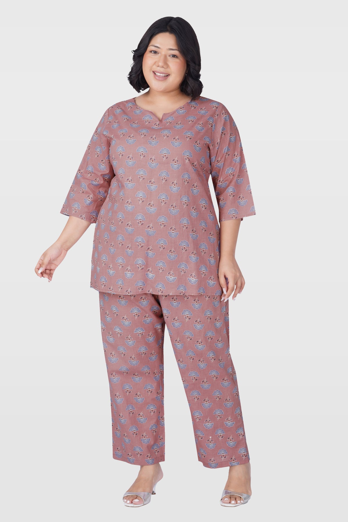 Soft Mauve Plus Size Cotton Printed Pyjama Set