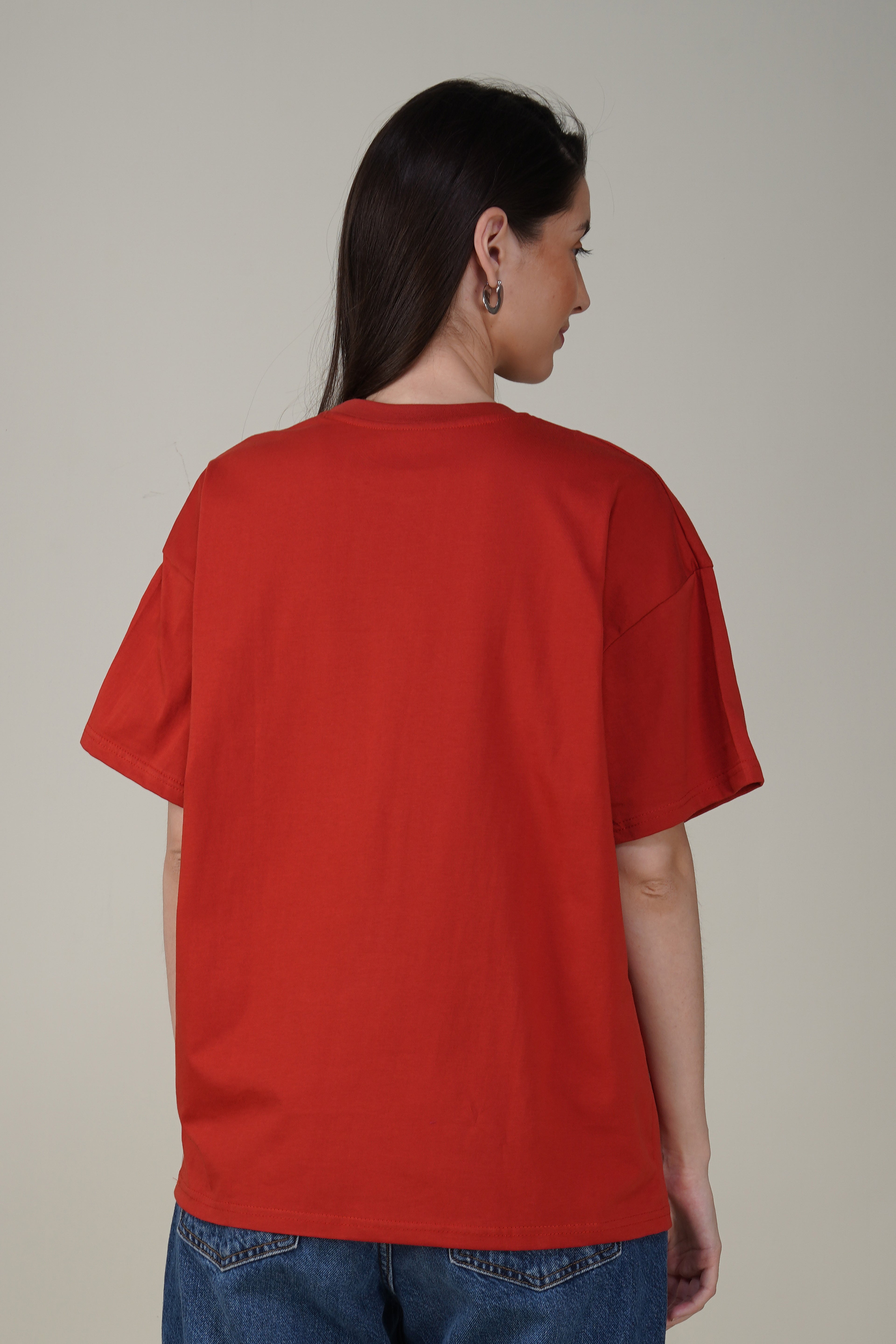 Tomato Red Cotton Oversized Crew Neck T-Shirt