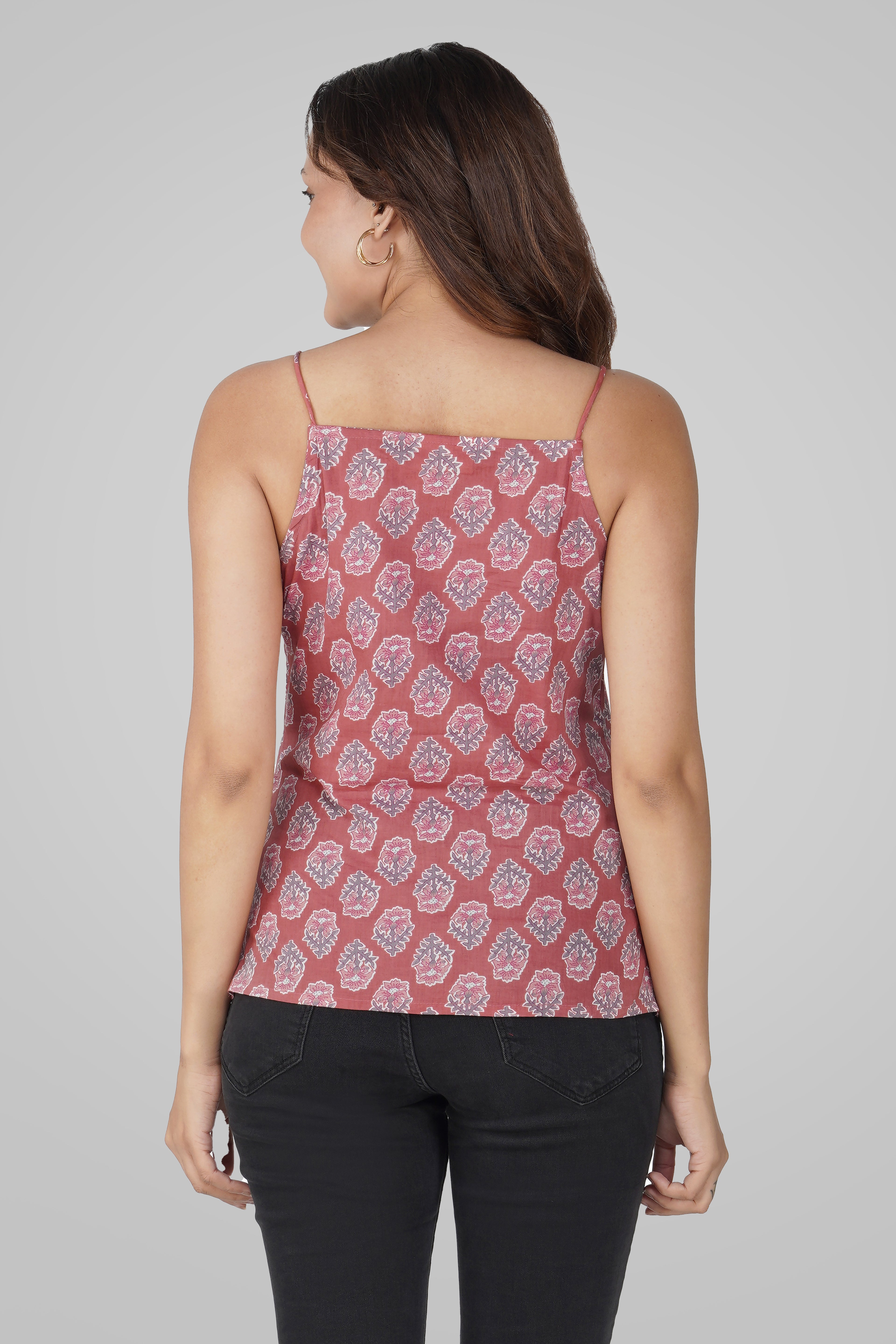 Turkish Rose Cotton Printed Strap Top
