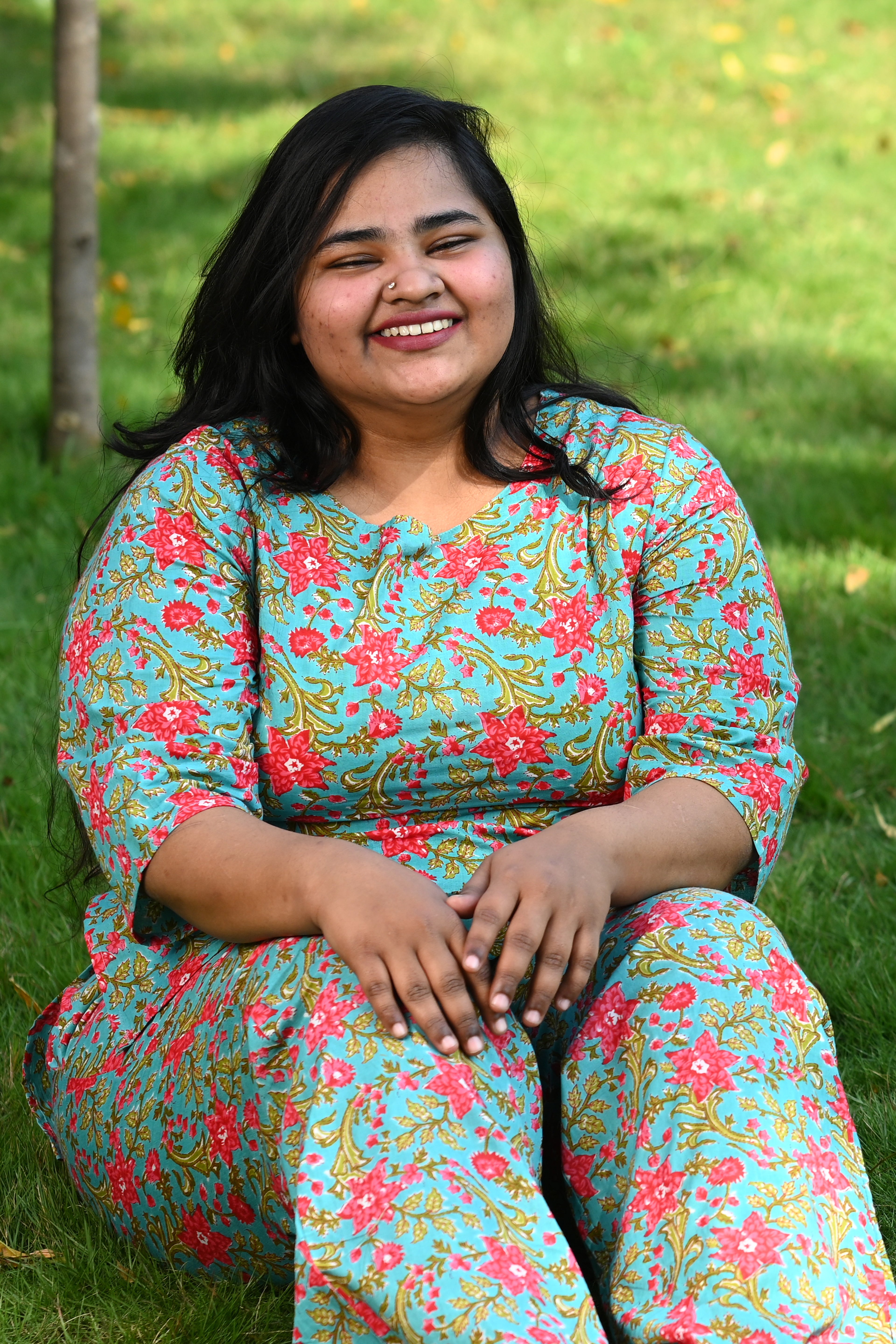 Vintage Blue Plus Size Cotton Printed Pyjama Set