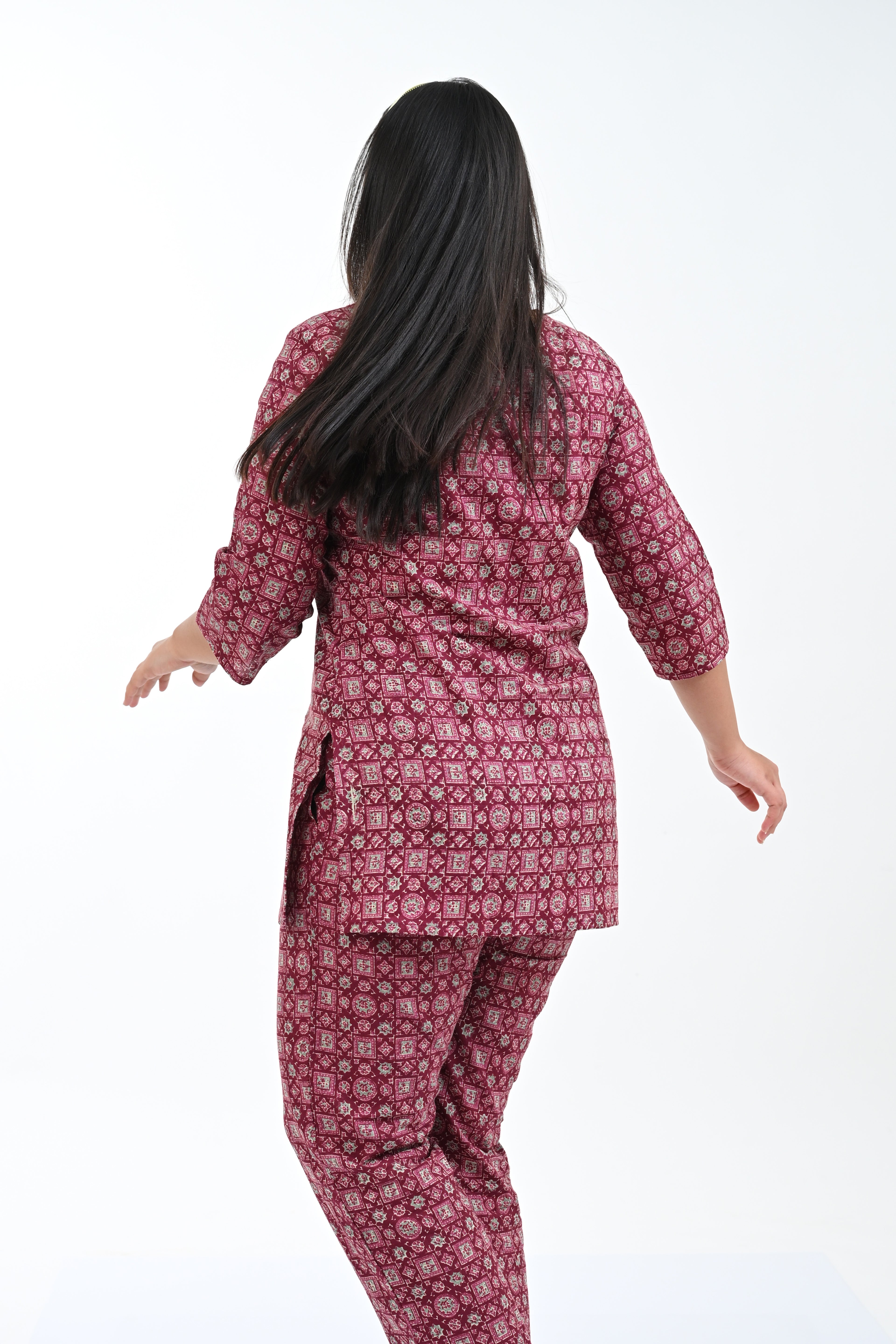 Wine Berry Cotton Printed Pyjama Set