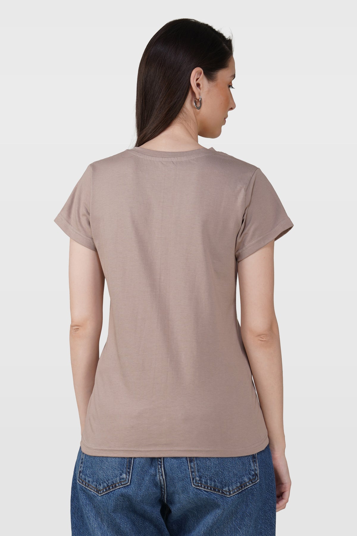 Warm Grey Cotton V-Neck T-Shirt