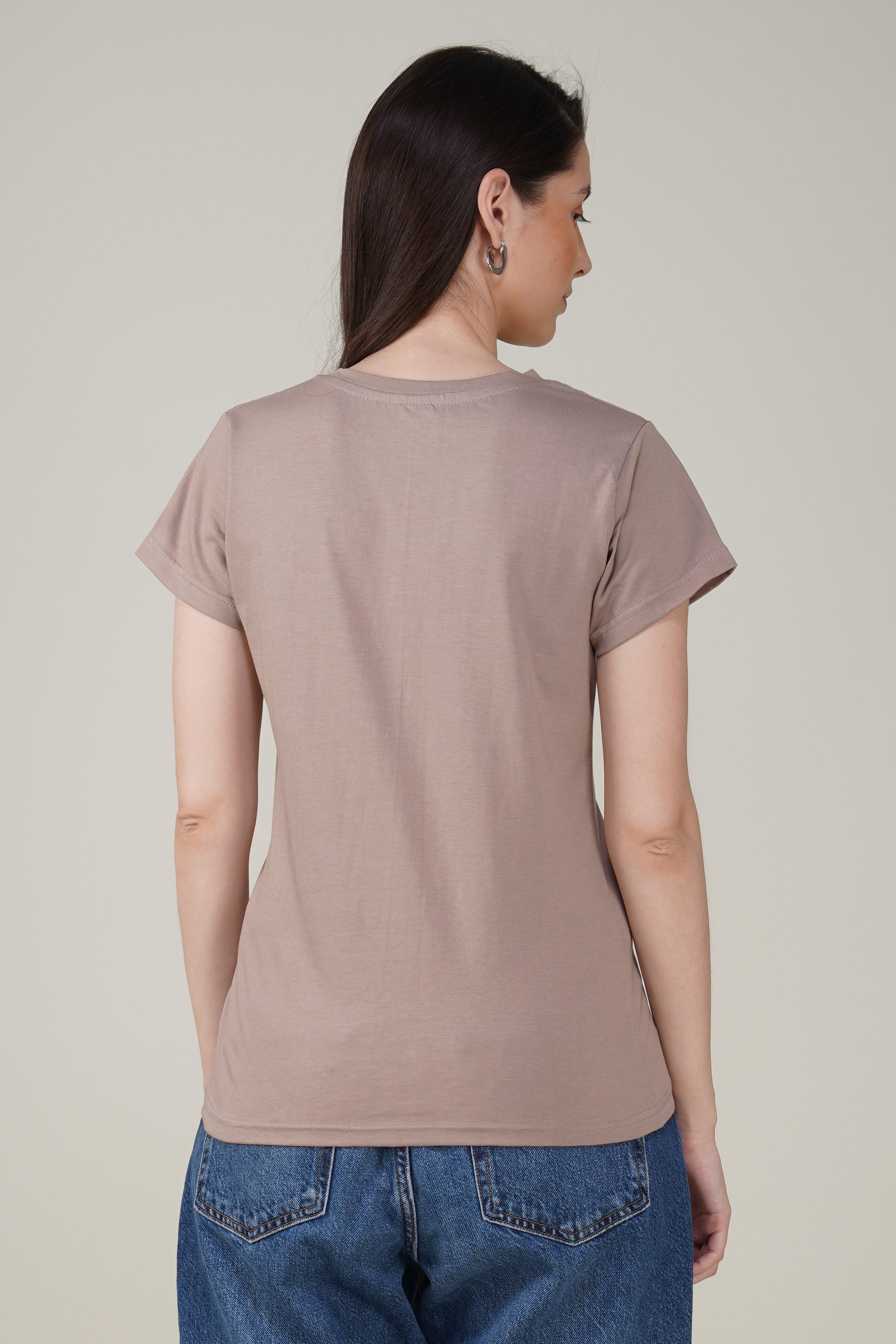 Warm Grey Cotton V-Neck T-Shirt