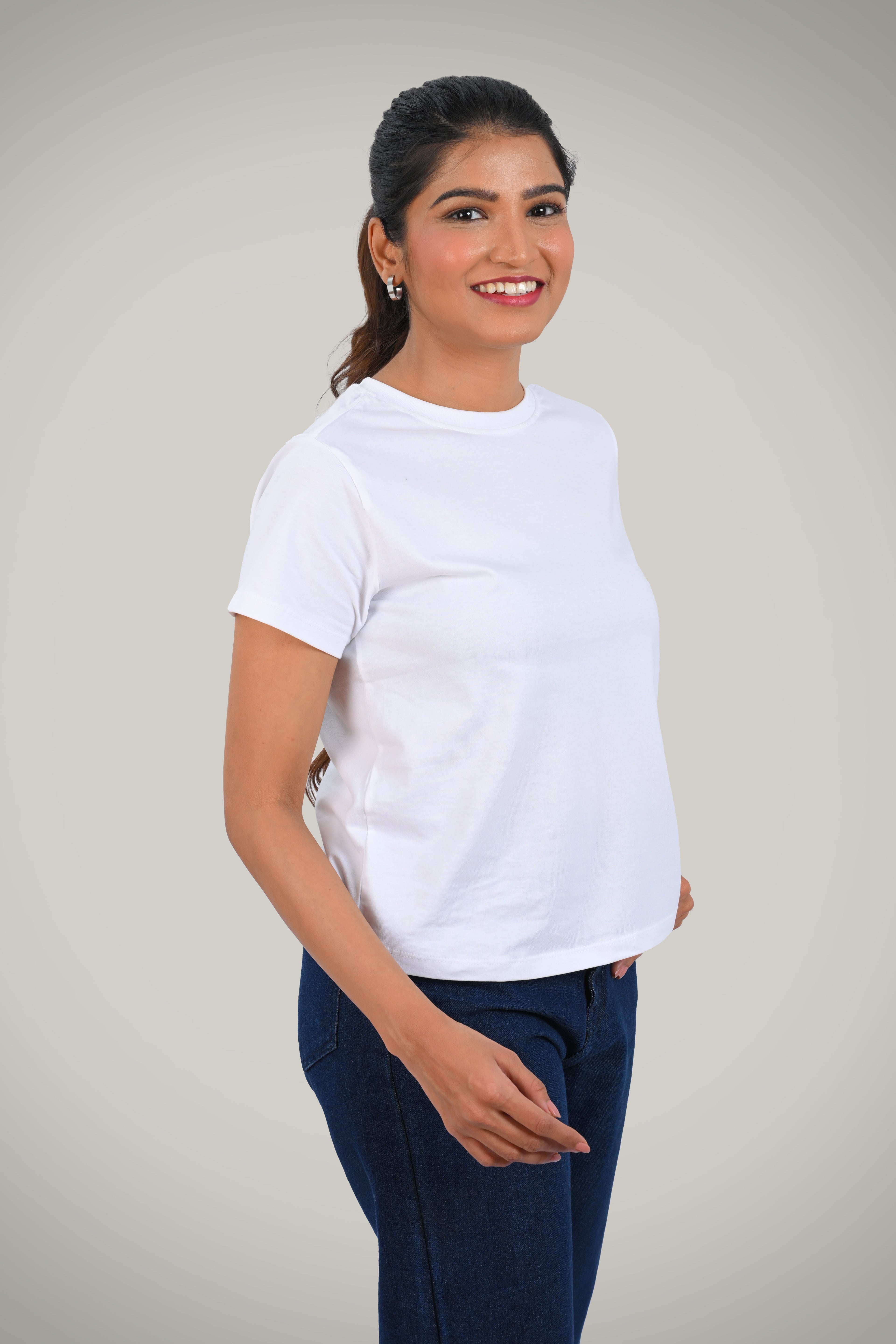 White Cotton Crew Neck T-Shirt