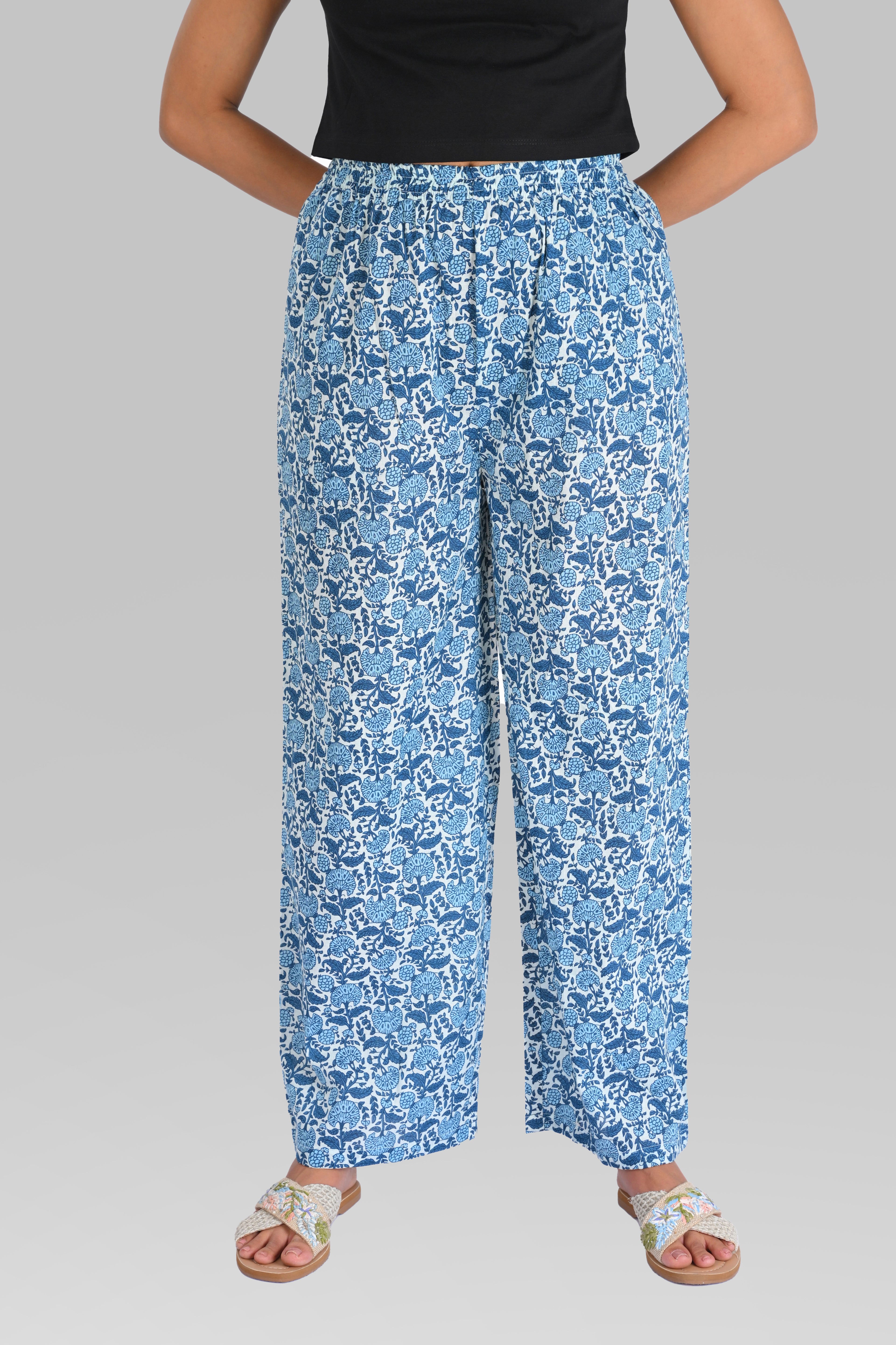 White Indigo Cotton Printed Kurta Set