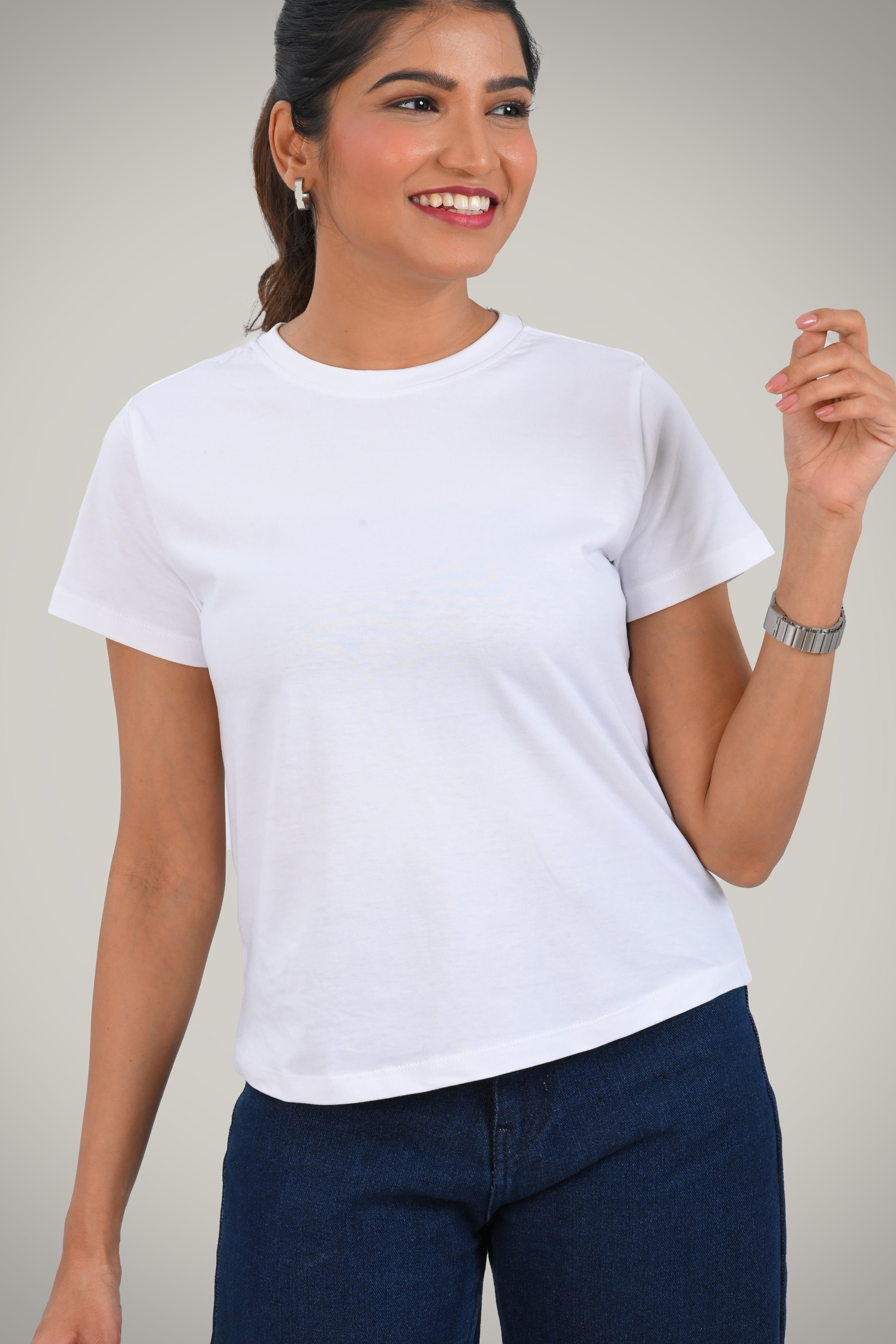 White Cotton Crew Neck T-Shirt