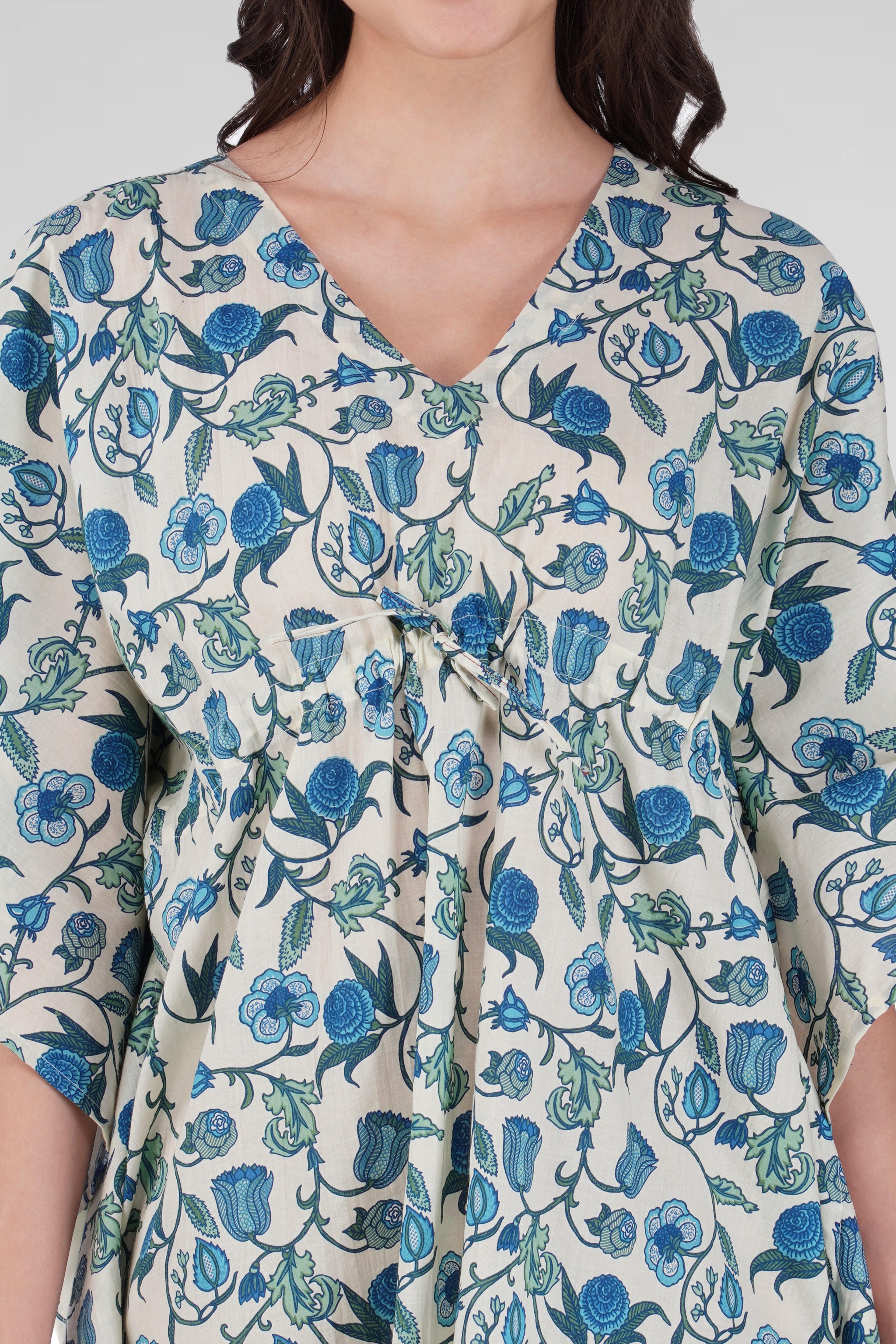 White Cotton Printed Kaftan Top