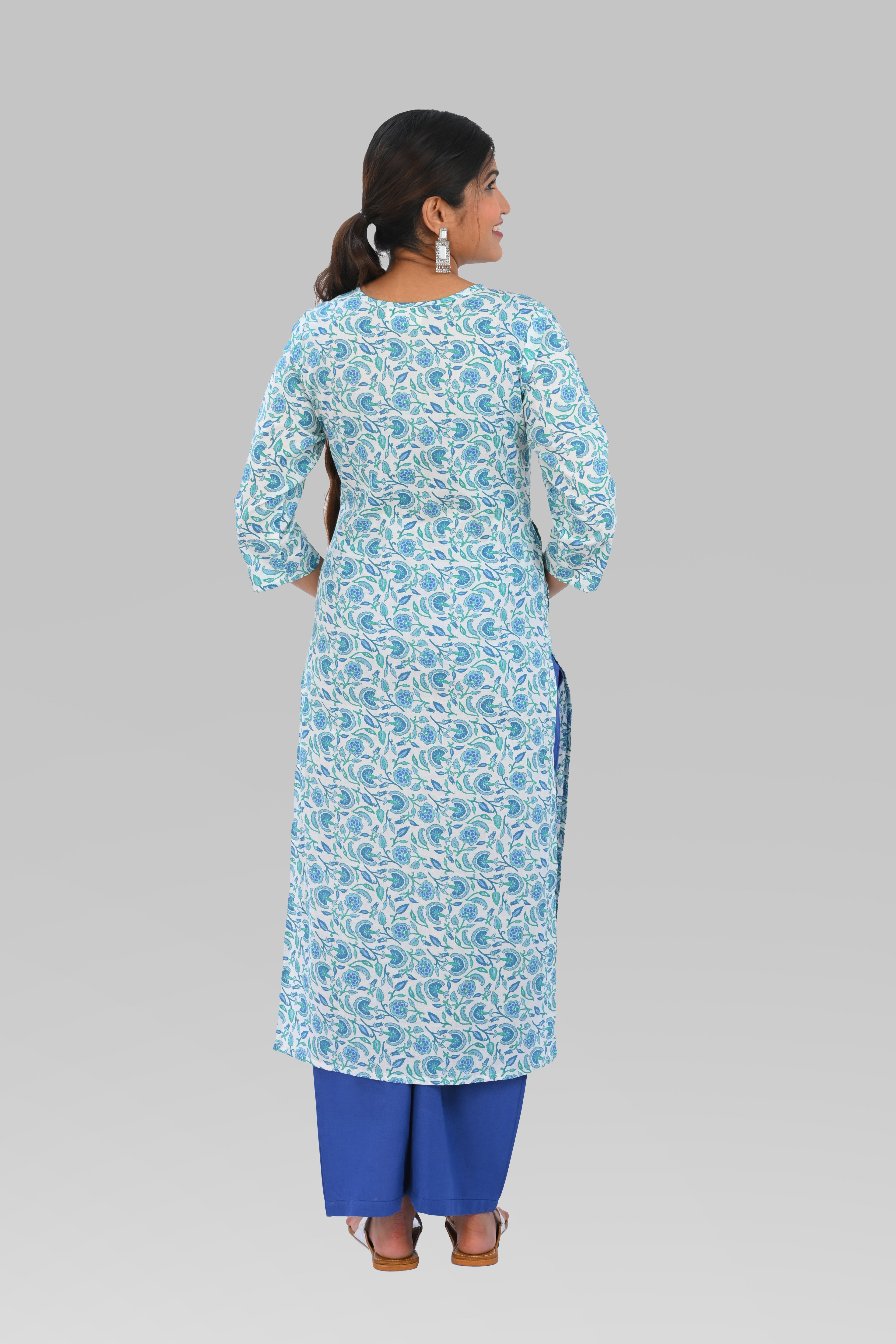 White Cotton Printed Kurta Set