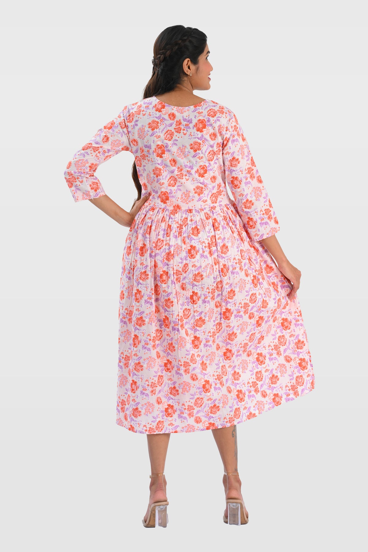 White Cotton Printed Midi Dress