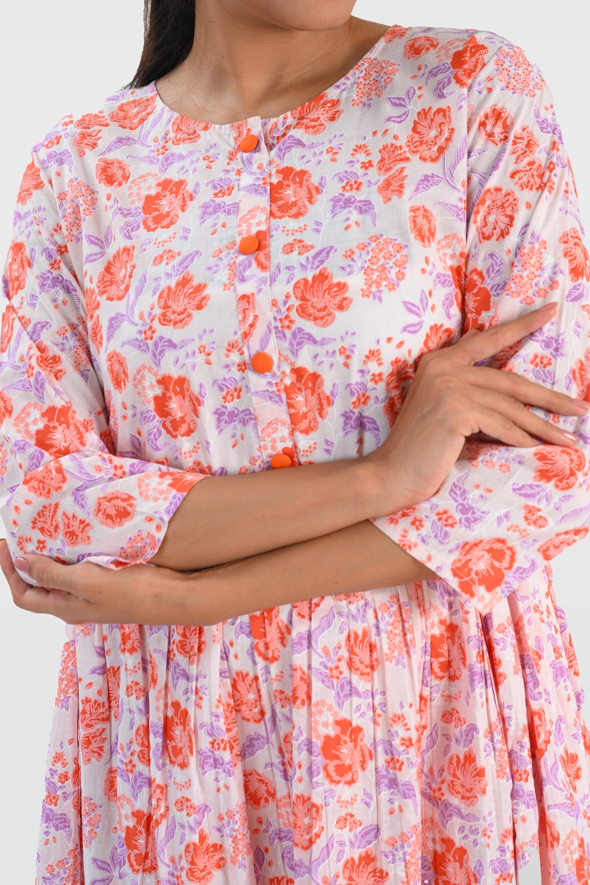 White Cotton Printed Midi Dress