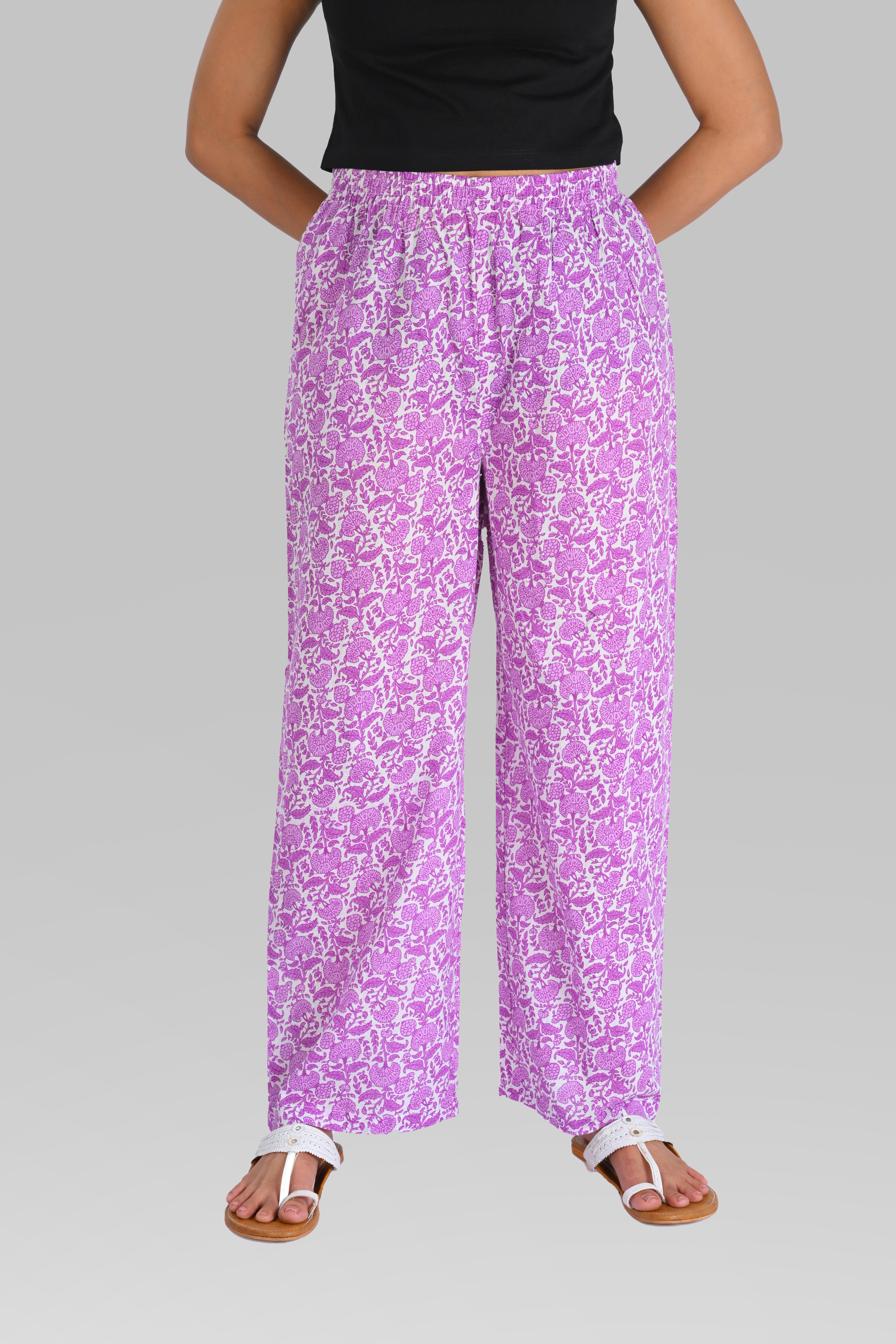 White French Lilac Cotton Printed Kurta Set