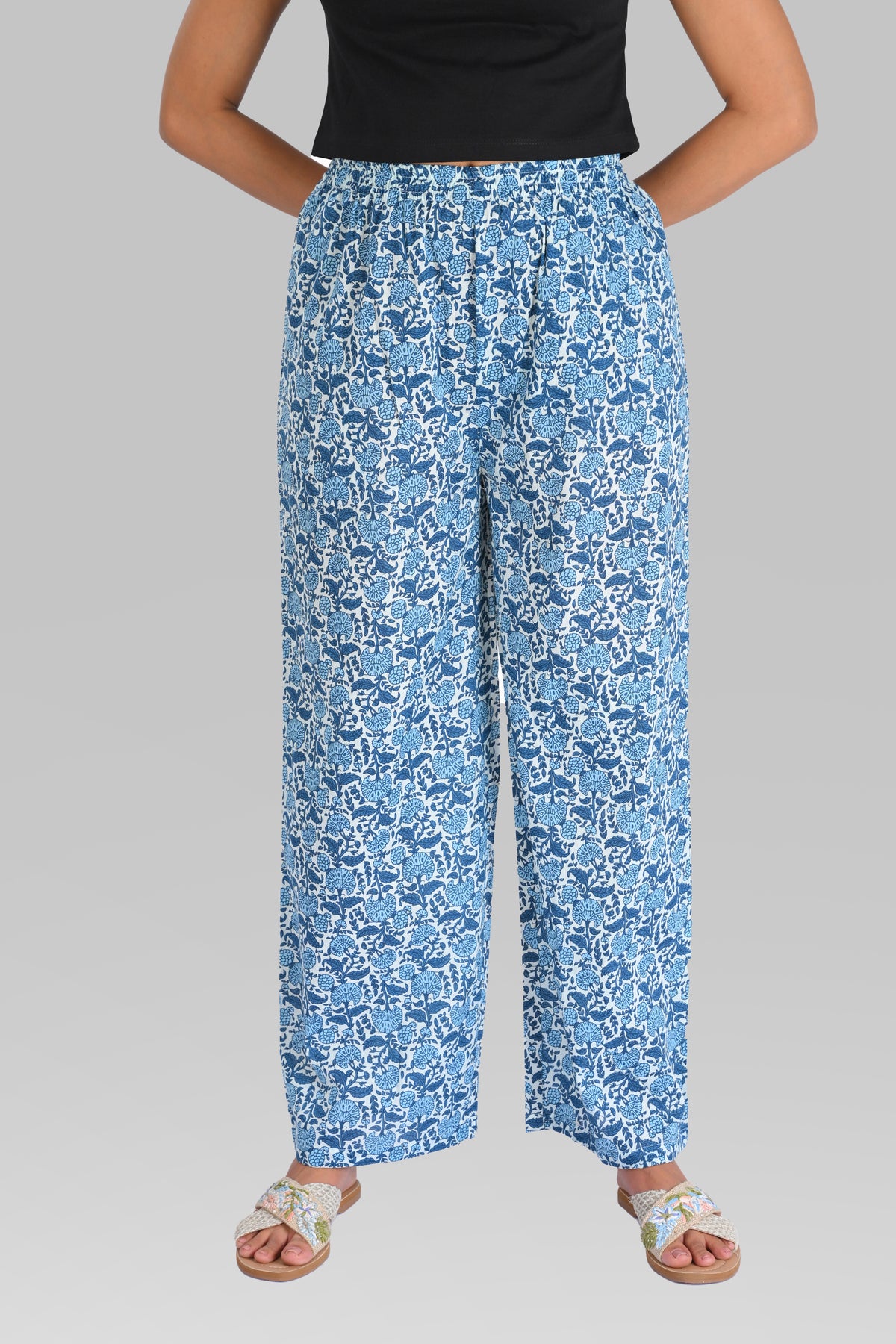 White Indigo Cotton Printed Kurta Set