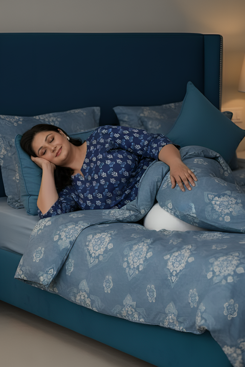 Dark Midnight Blue Plus Size Cotton Printed Kurti