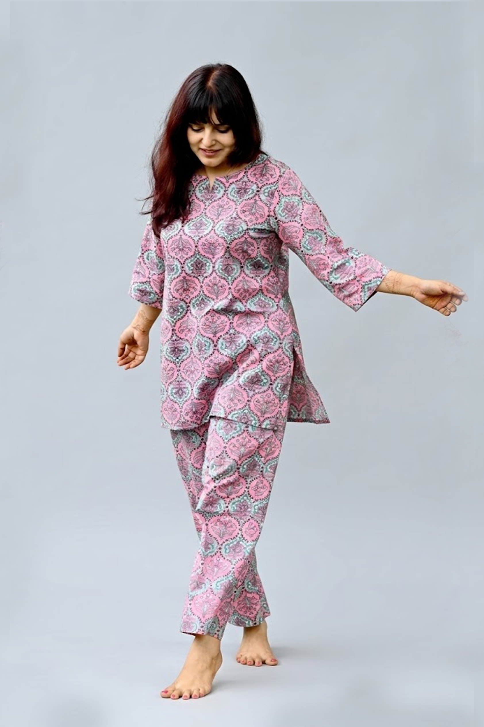 Dusty Pink Cotton Printed Pyjama Set