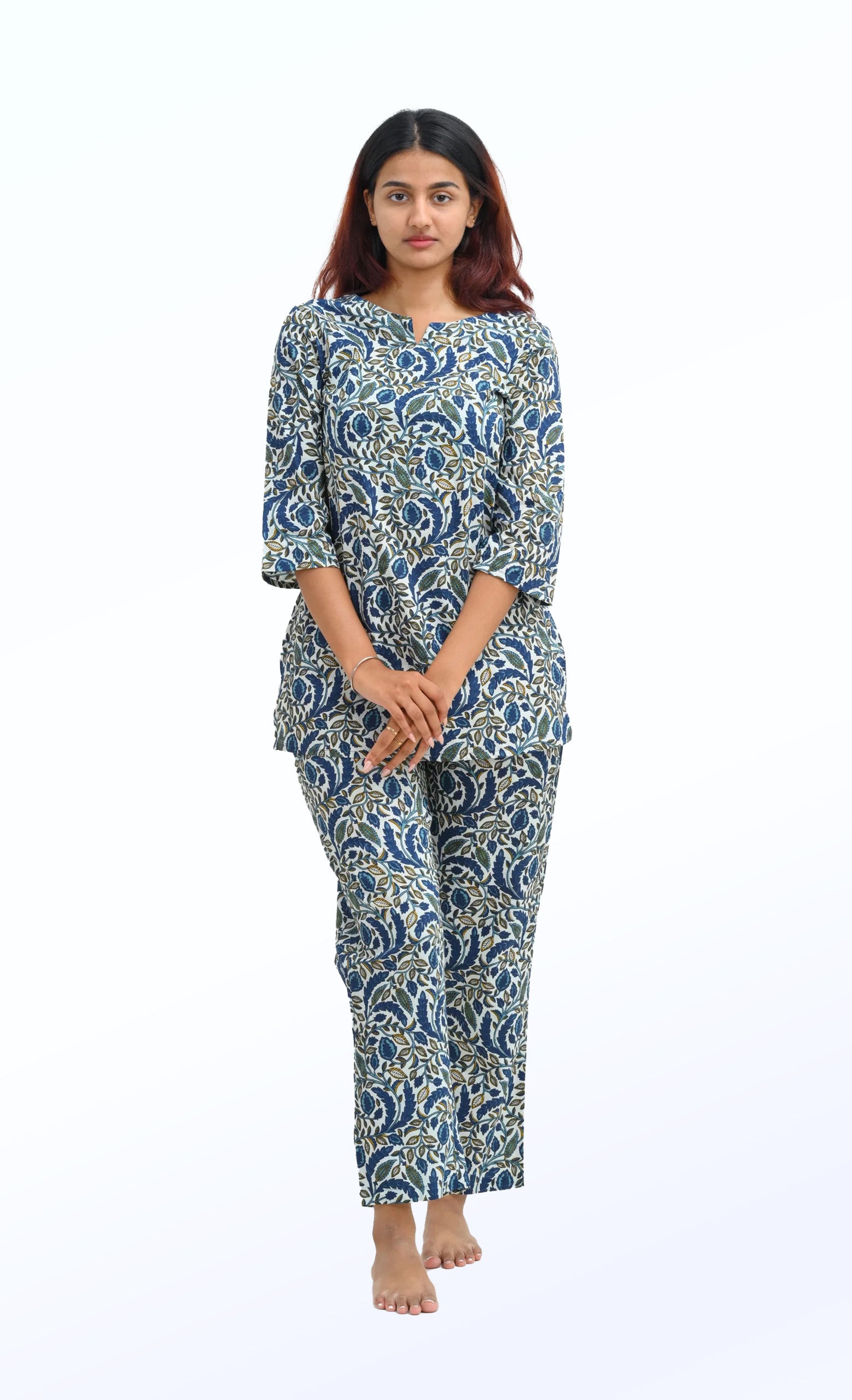 Regal Blue Cotton Printed Pyjama Set