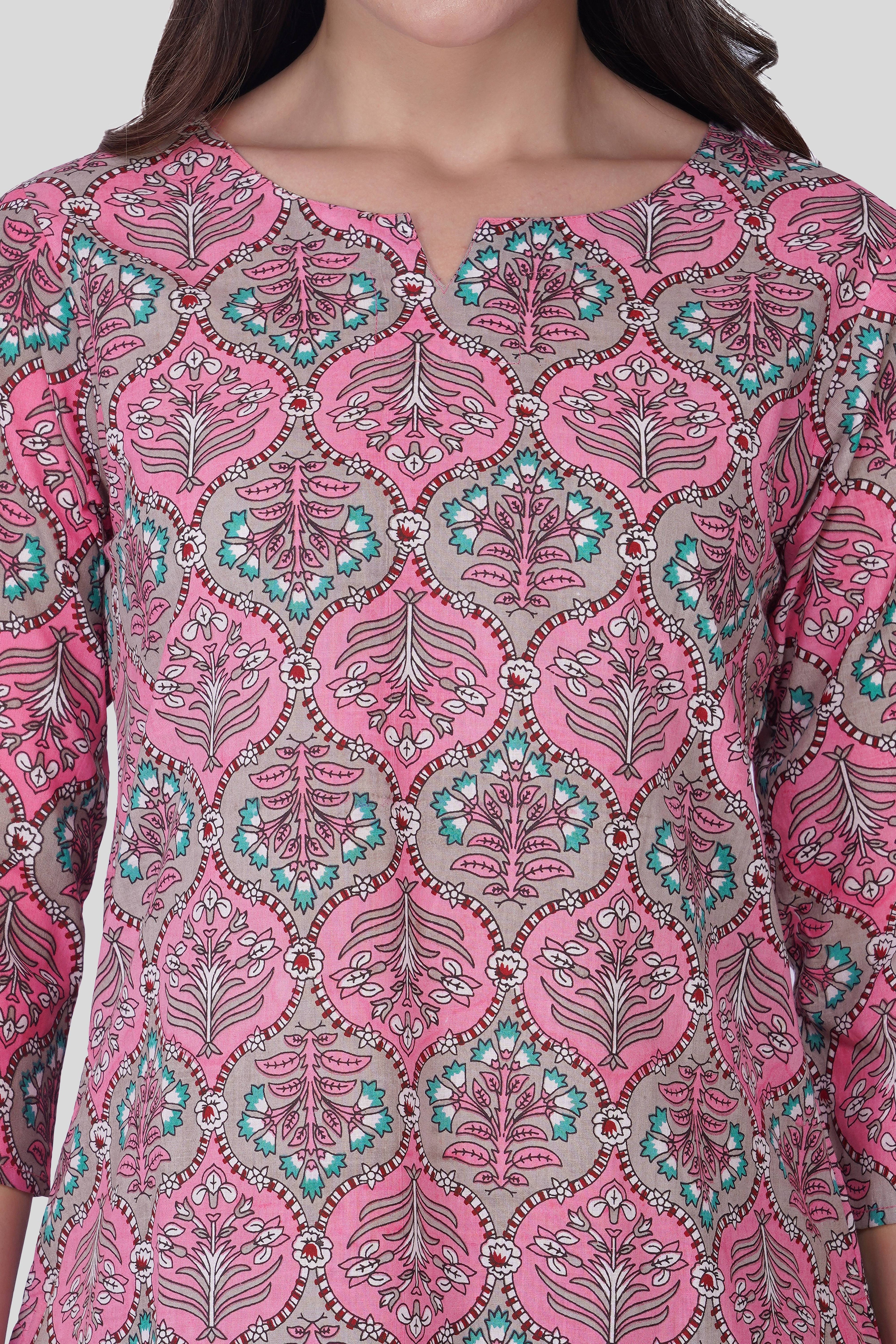 Dusty Pink Cotton Printed Pyjama Set