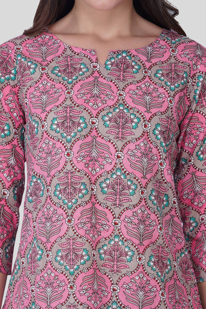 Dusty Pink Cotton Printed Pyjama Set