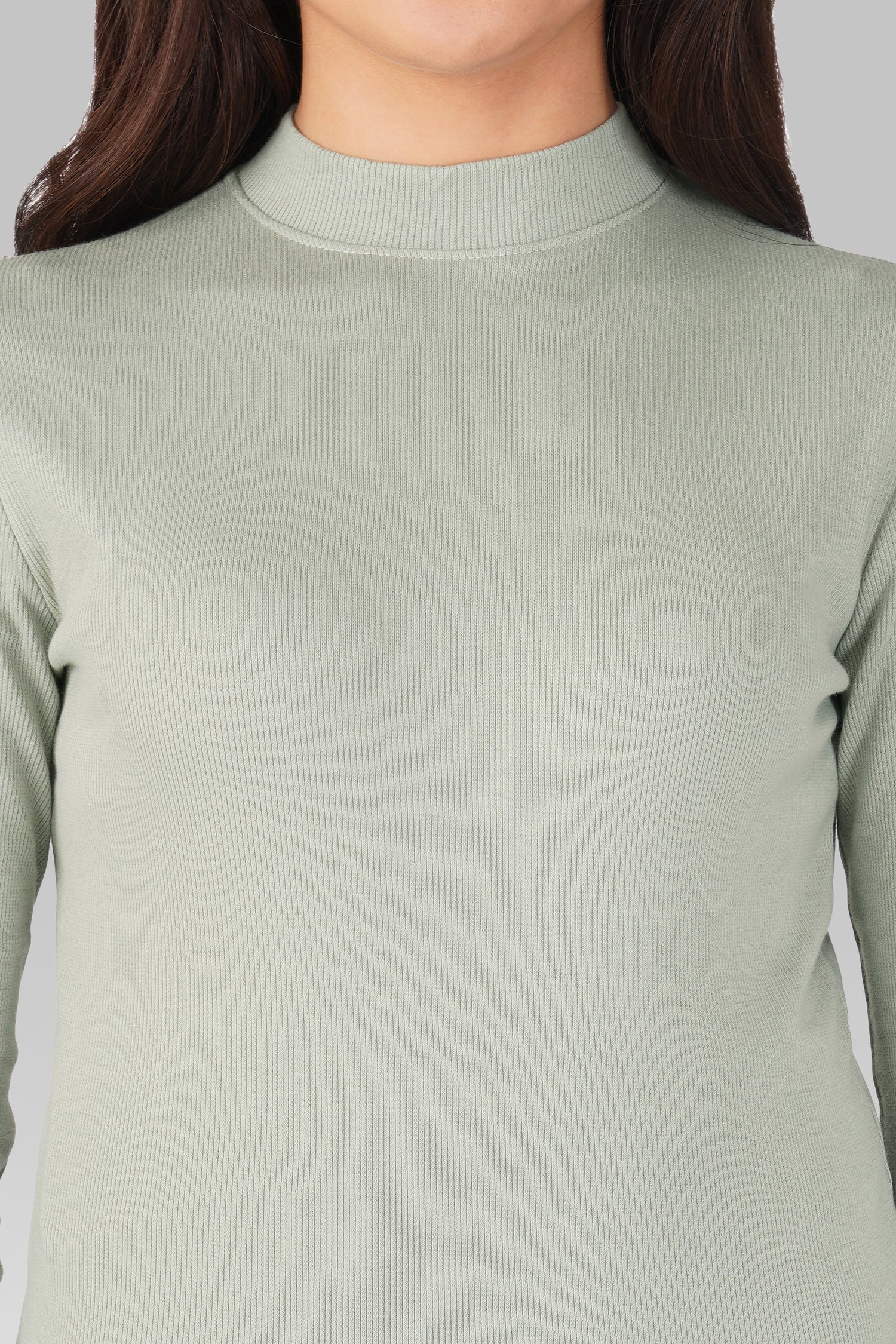 Sea Green Ribbed Mock Neck Long Sleeve Top