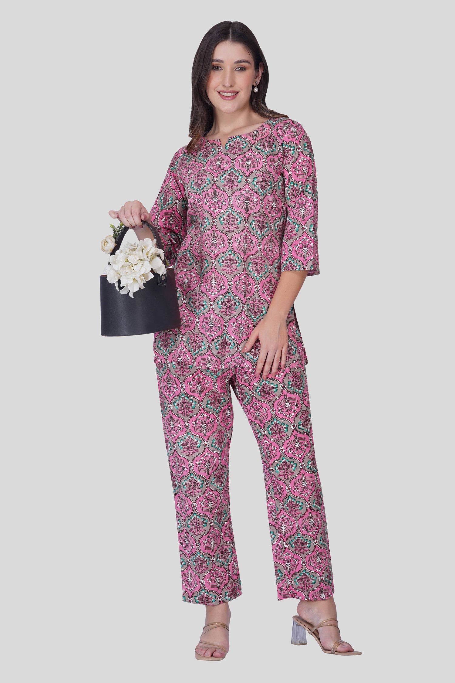 Dusty Pink Cotton Printed Pyjama Set
