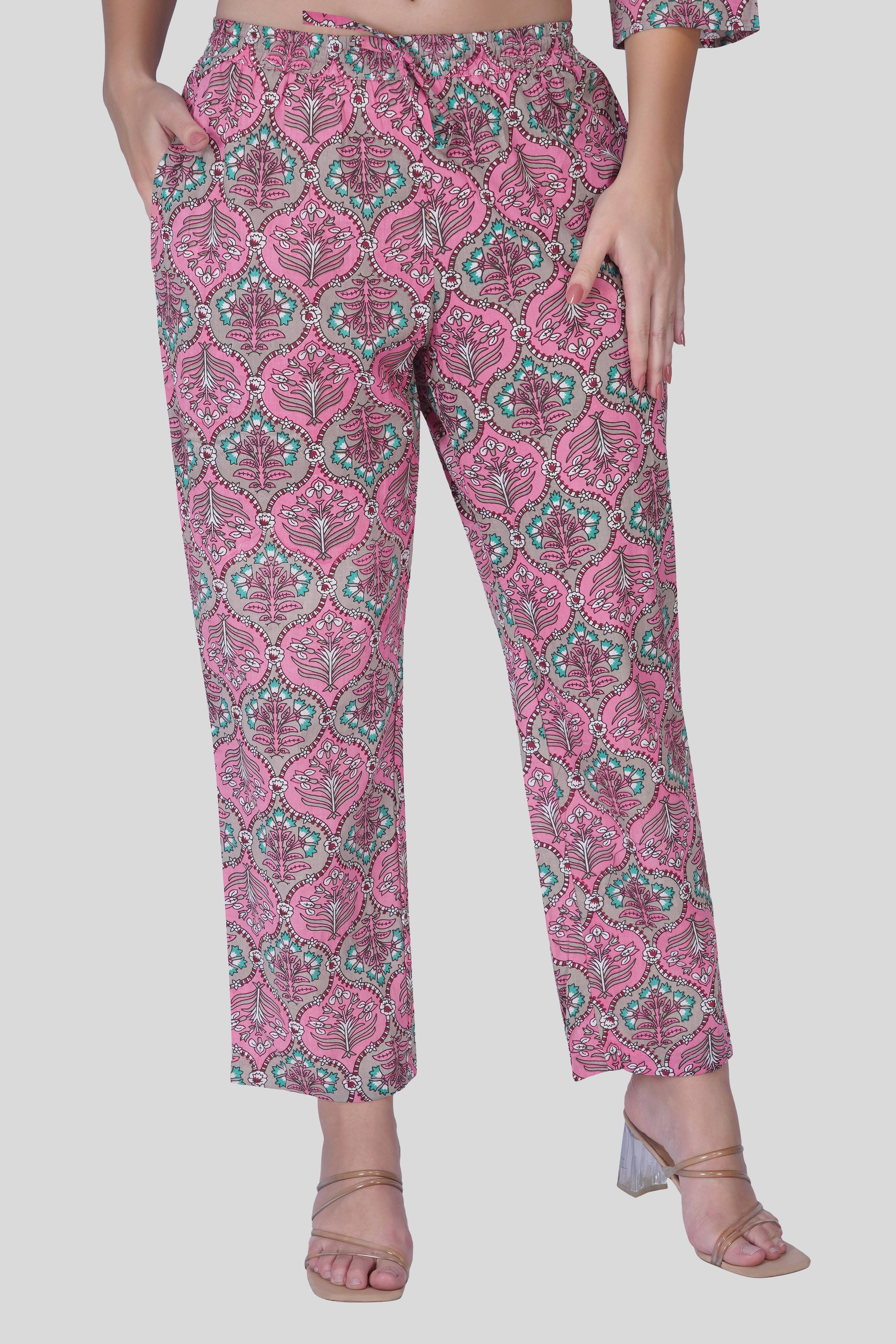 Dusty Pink Cotton Printed Pyjama Set