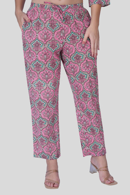 Dusty Pink Cotton Printed Pyjama Set