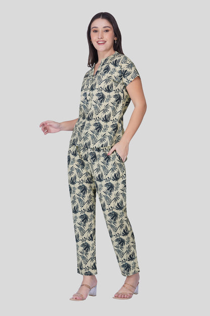 Grey Notch Collar Cotton Printed Pyjama Set