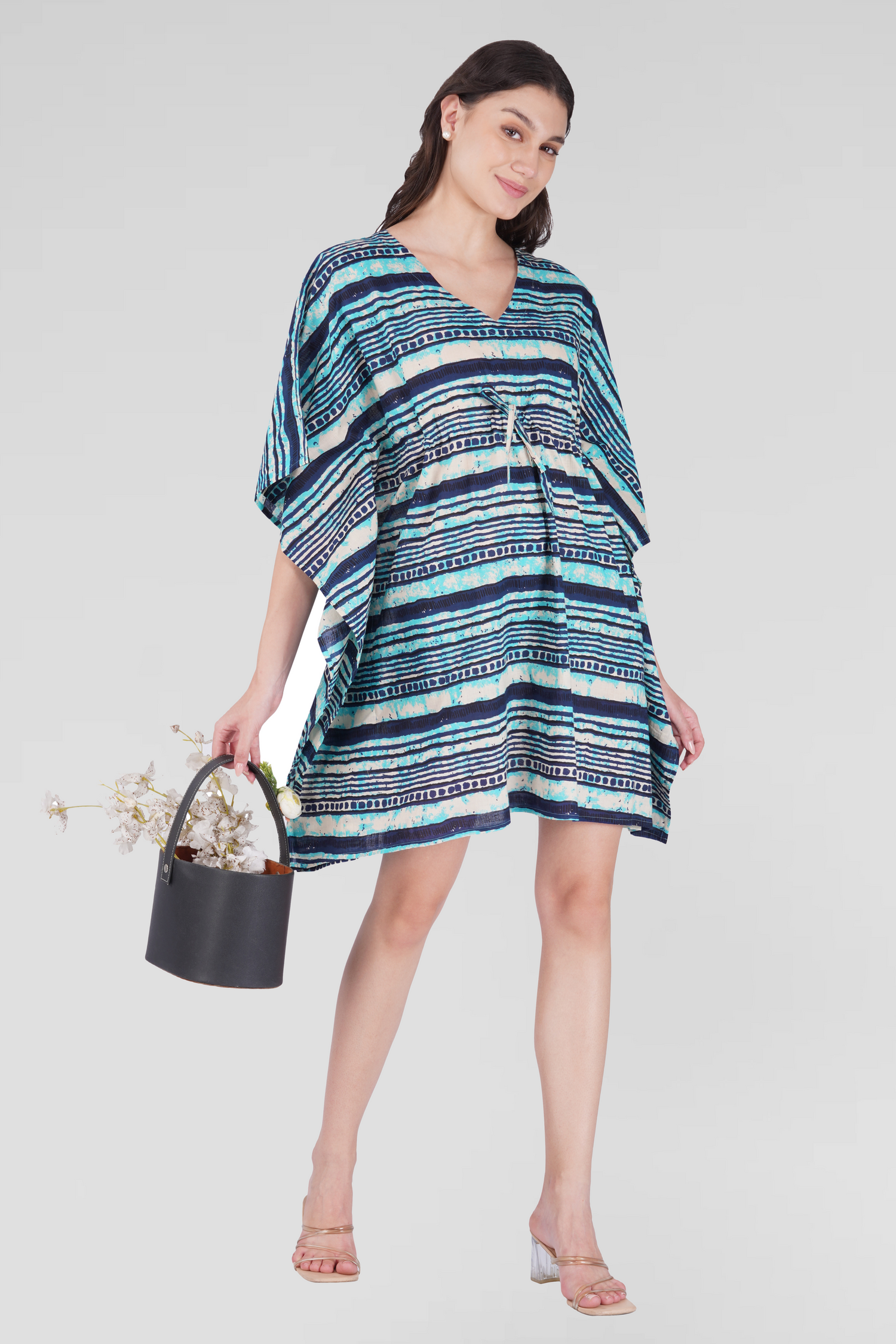 Blue Cotton Printed Kaftan Top