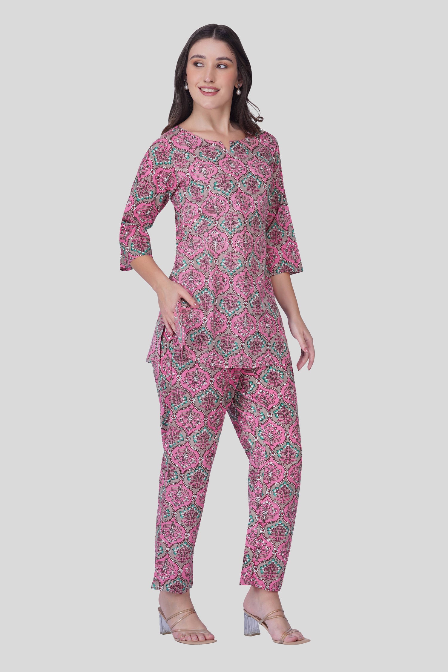 Dusty Pink Cotton Printed Pyjama Set