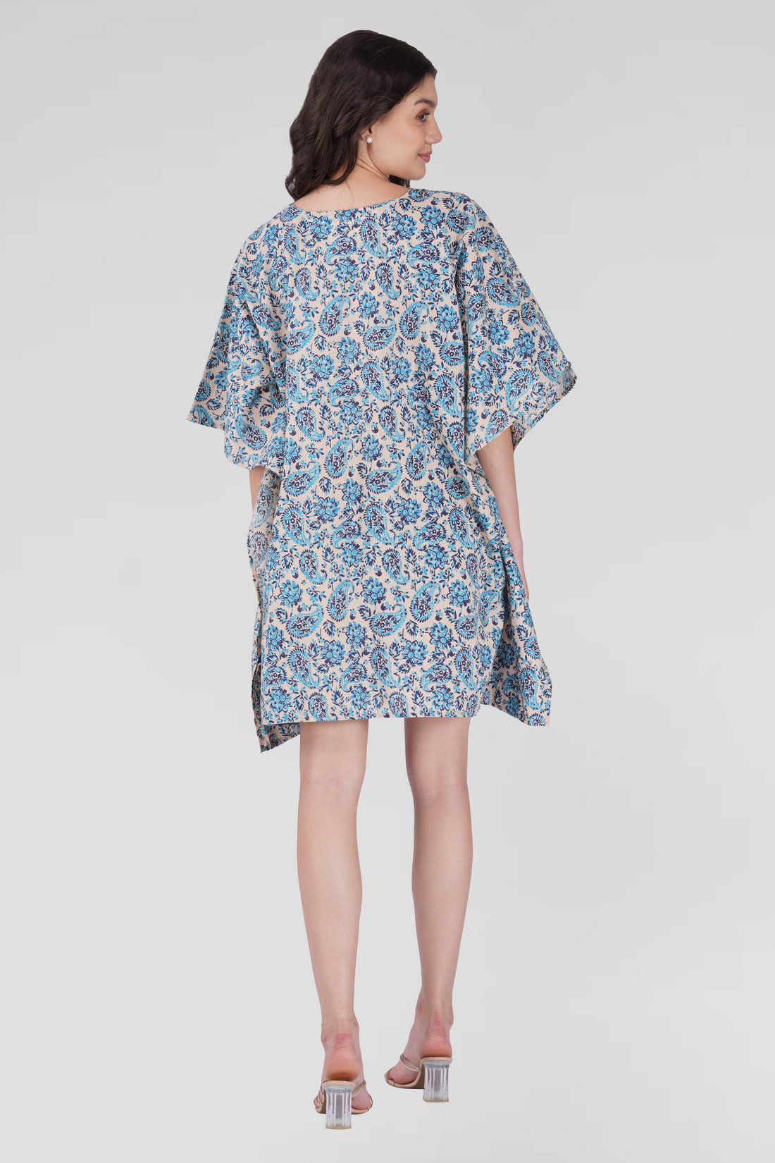 Baby Blue Cotton Printed Kaftan Top