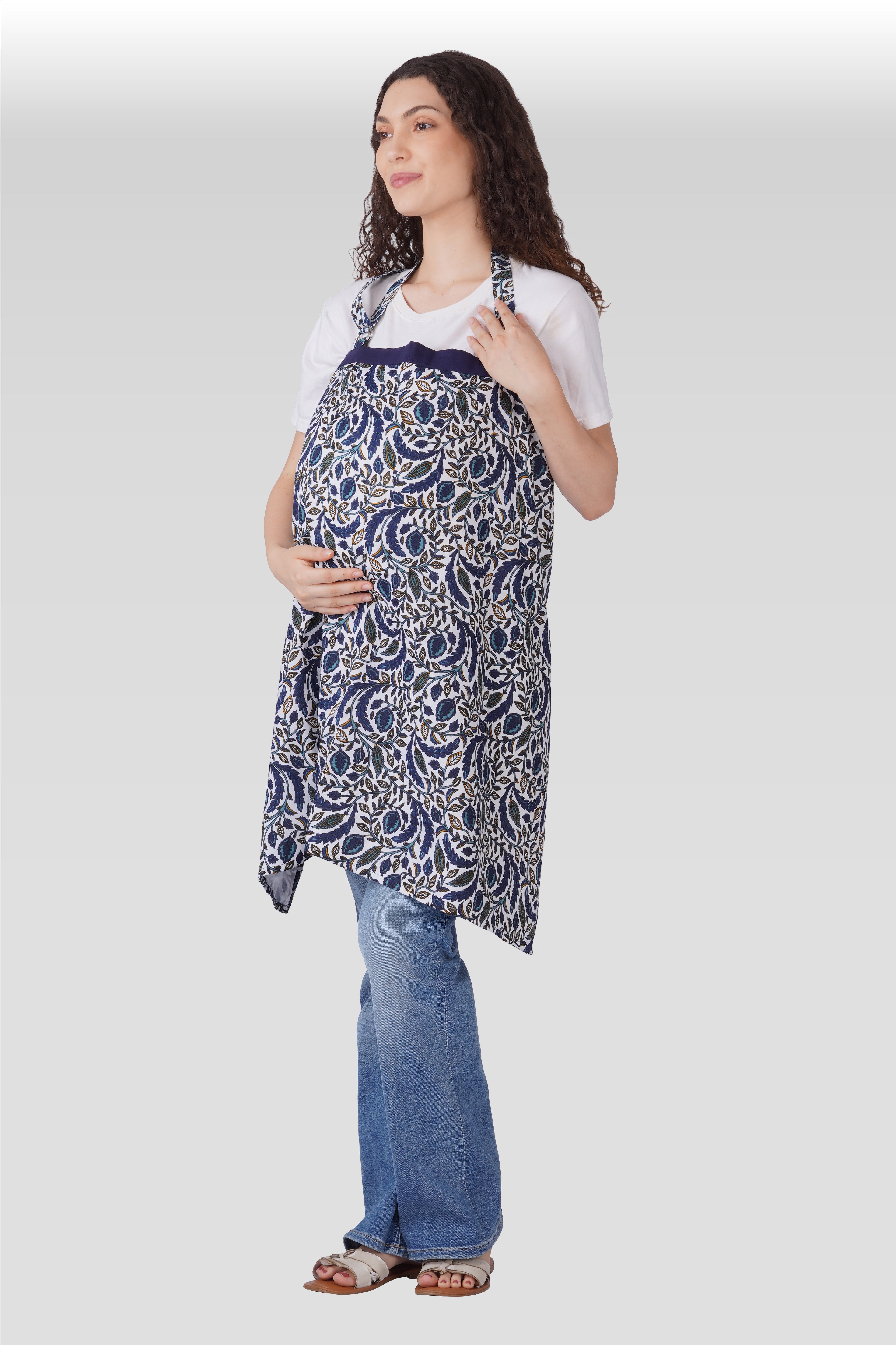 Regal Blue Cotton Printed Feeding Apron