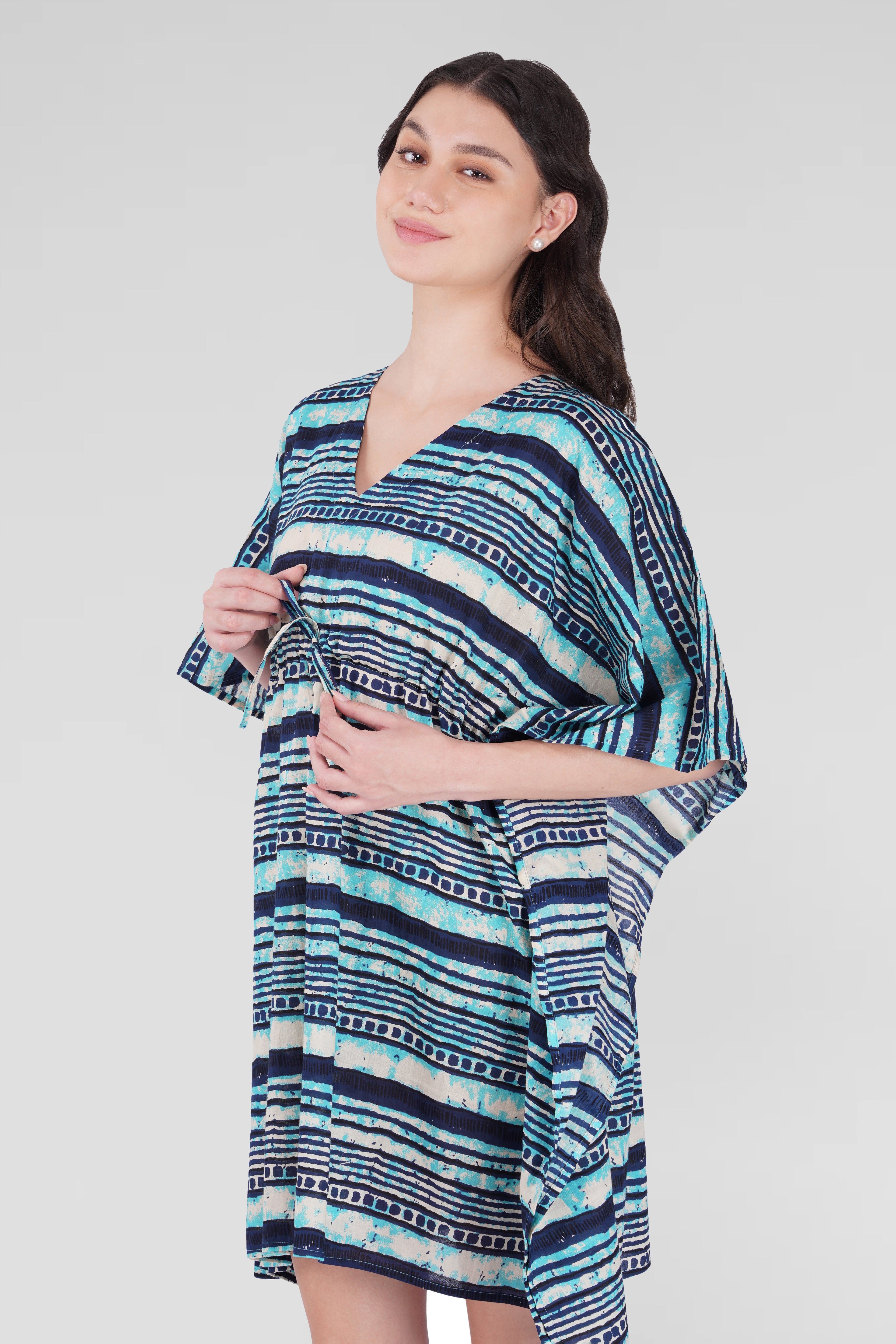 Blue Cotton Printed Kaftan Top