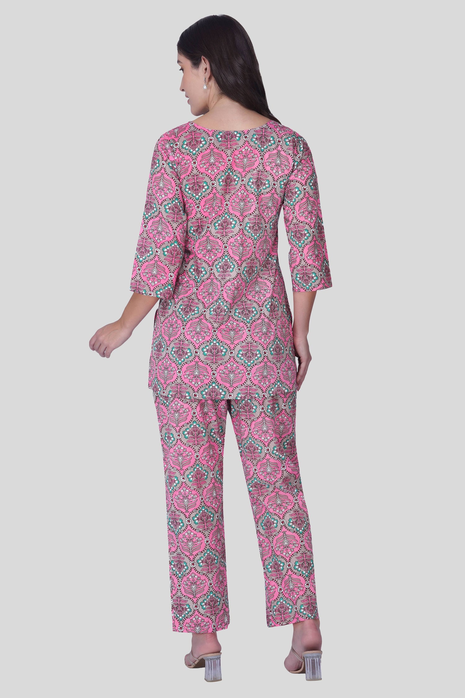 Dusty Pink Cotton Printed Pyjama Set