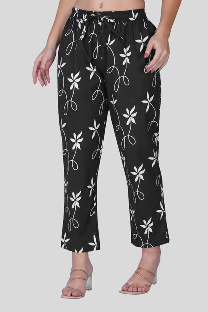Black Notch Collar Cotton Printed Pyjama Set