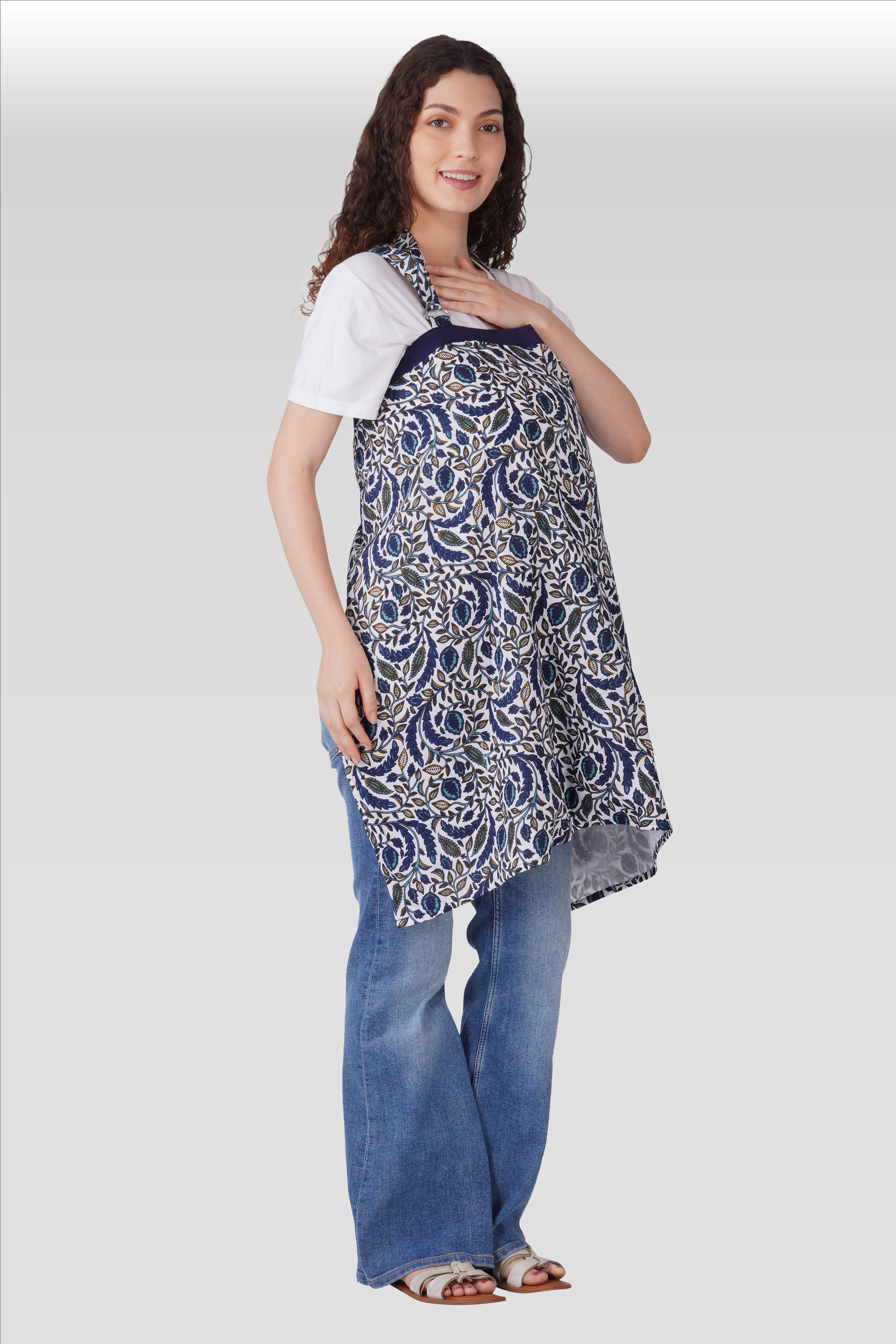Regal Blue Cotton Printed Feeding Apron