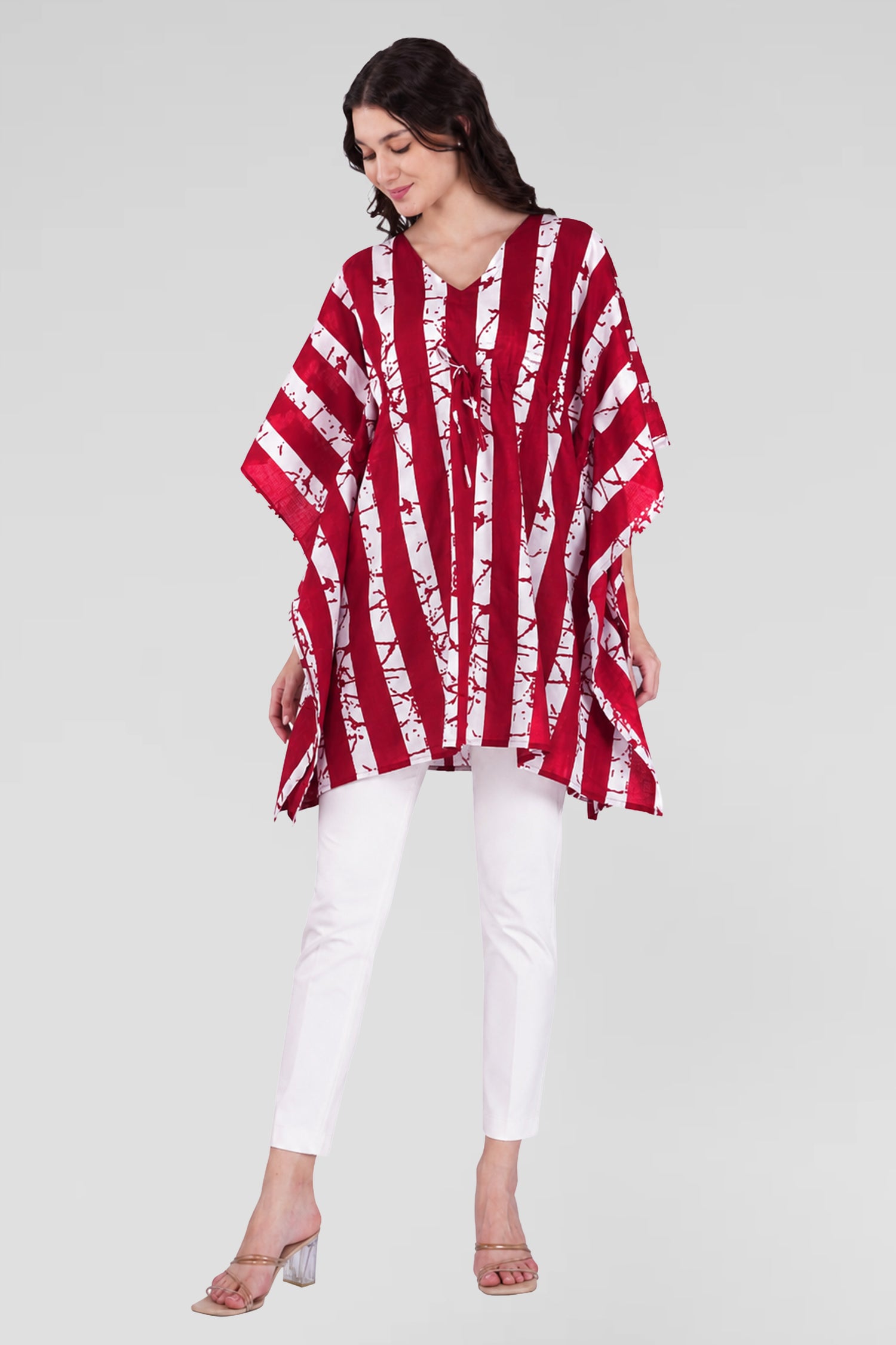 Dark Red Cotton Printed Kaftan Top