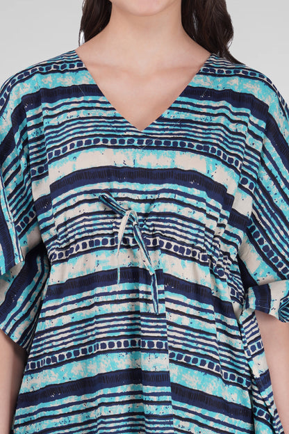 Blue Cotton Printed Kaftan Top