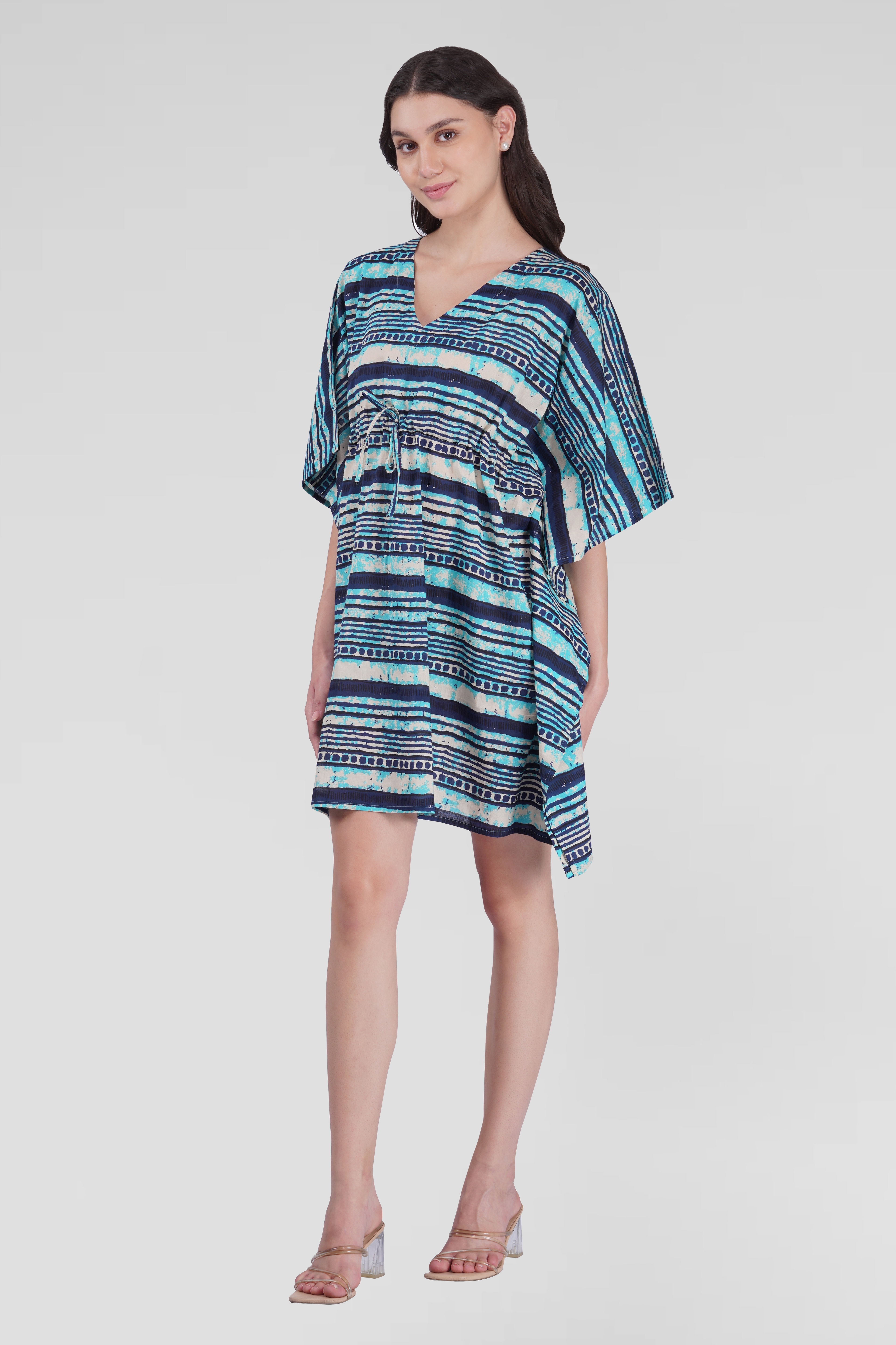 Blue Cotton Printed Kaftan Top
