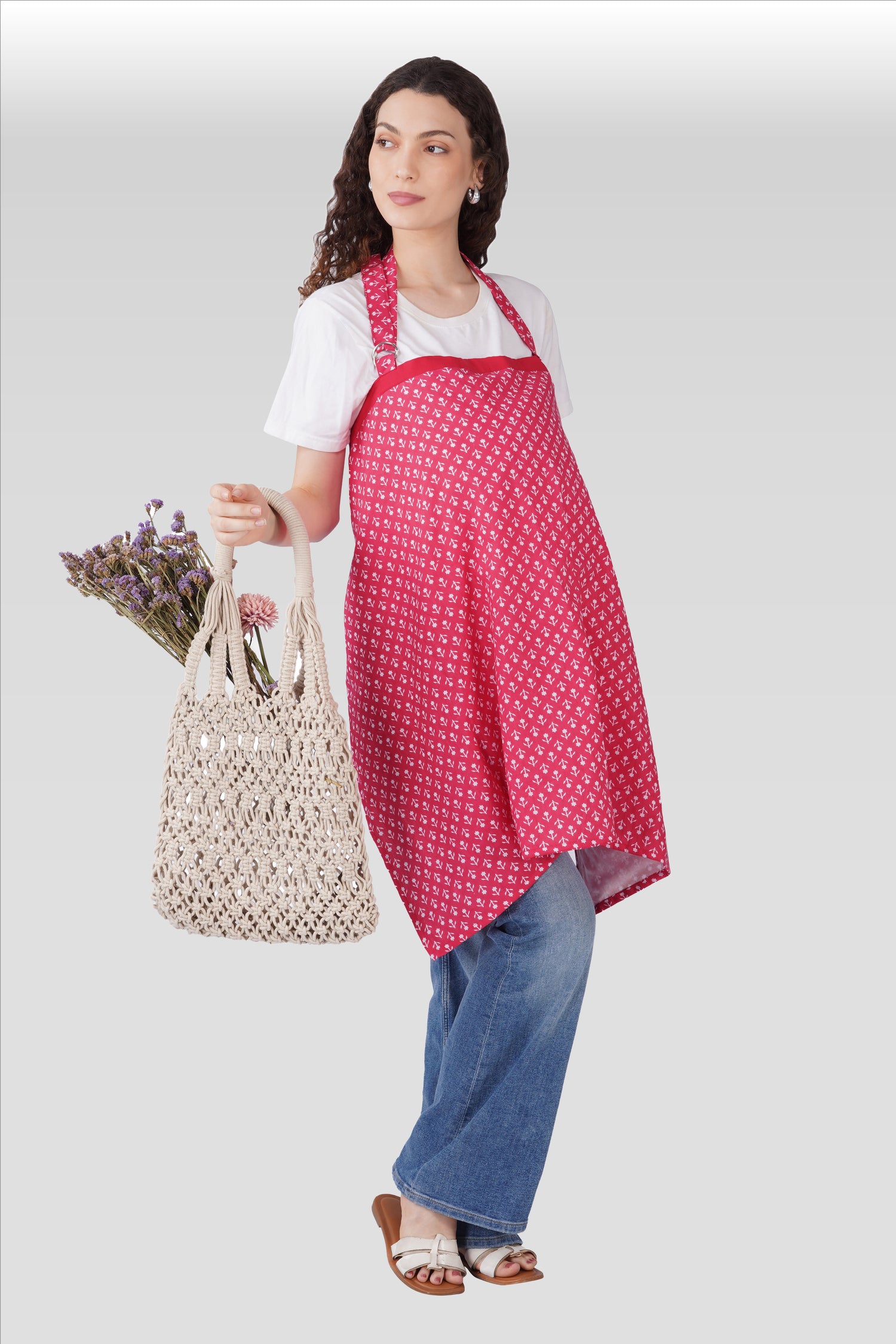 Cerise Pink Cotton Printed Feeding Apron