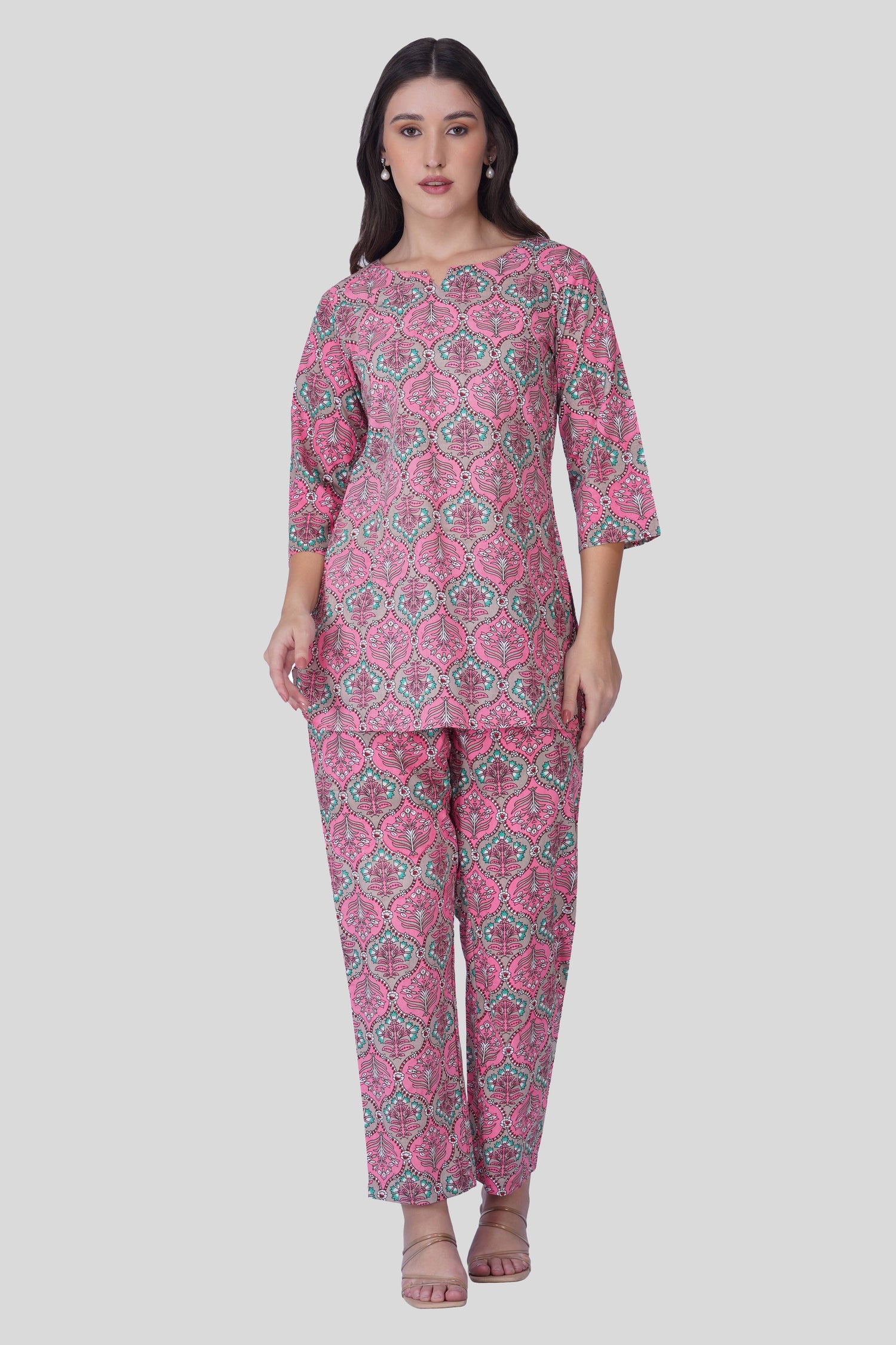 Dusty Pink Cotton Printed Pyjama Set