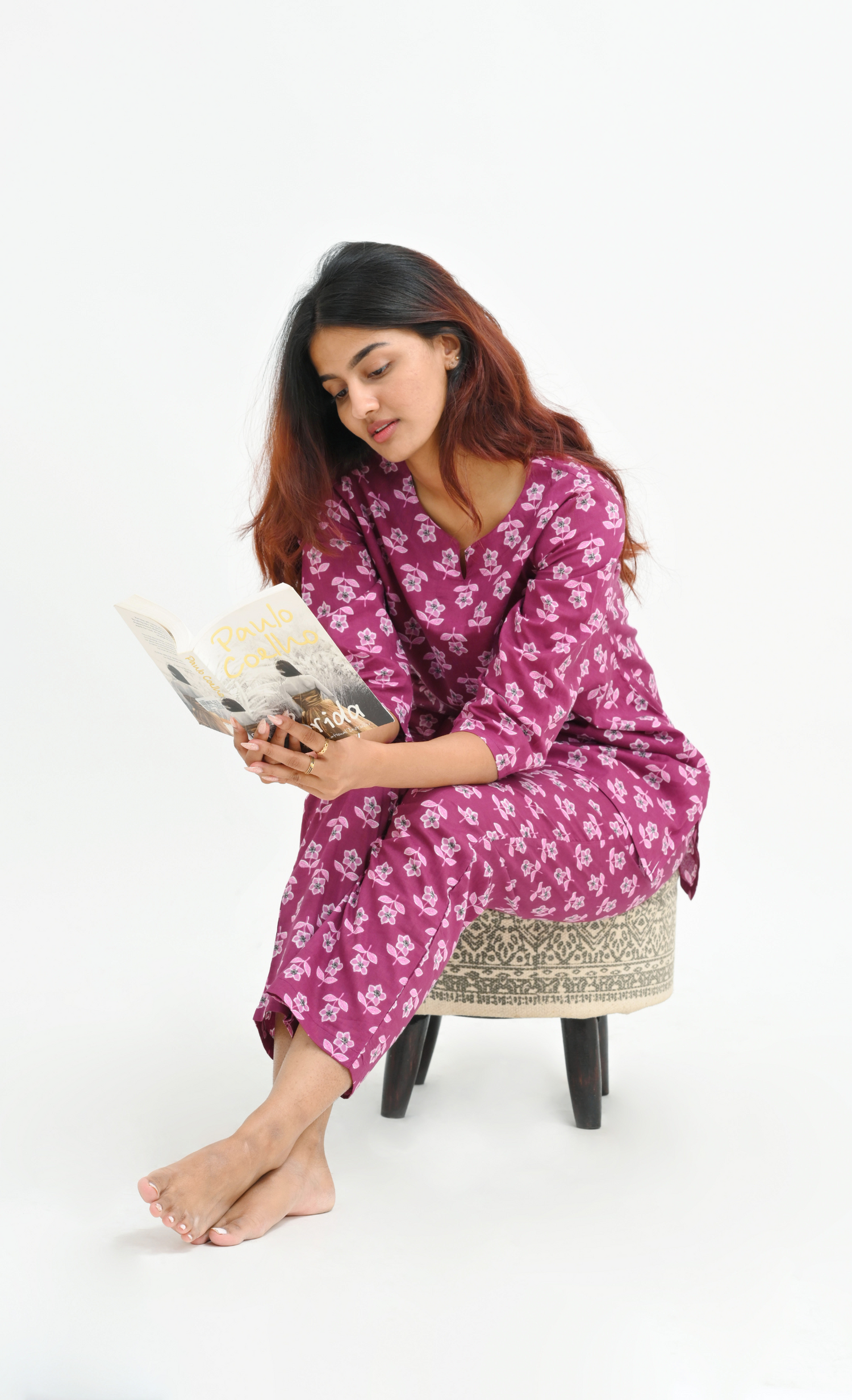 Mulberry Purple Cotton Printed Pyjama Set