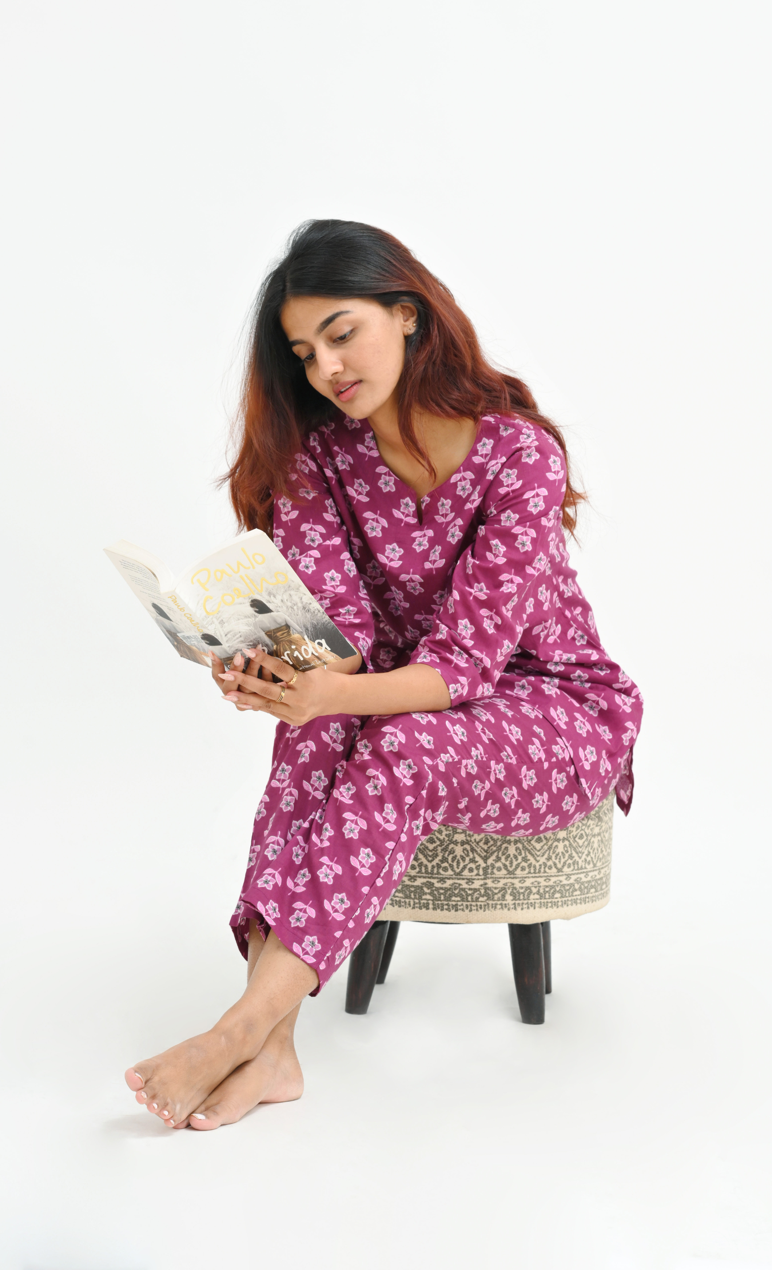 Mulberry Purple Cotton Printed Pyjama Set