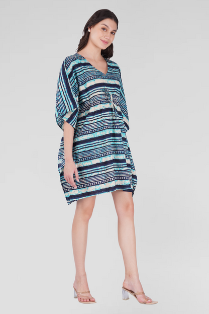 Blue Cotton Printed Kaftan Top
