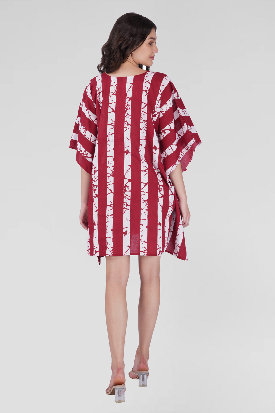 Dark Red Cotton Printed Kaftan Top