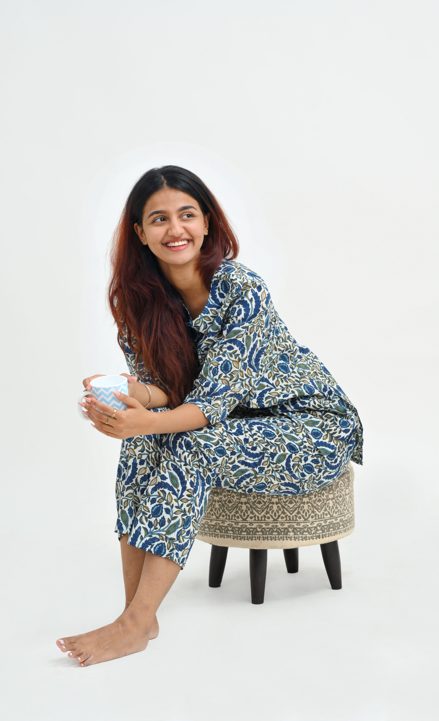 Regal Blue Cotton Printed Pyjama Set