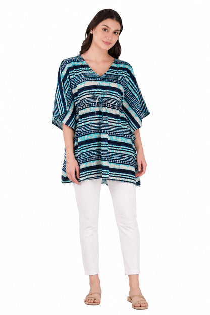 Blue Cotton Printed Kaftan Top