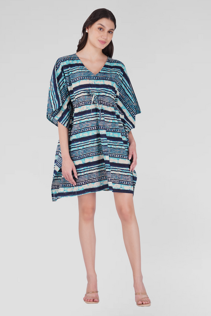 Blue Cotton Printed Kaftan Top